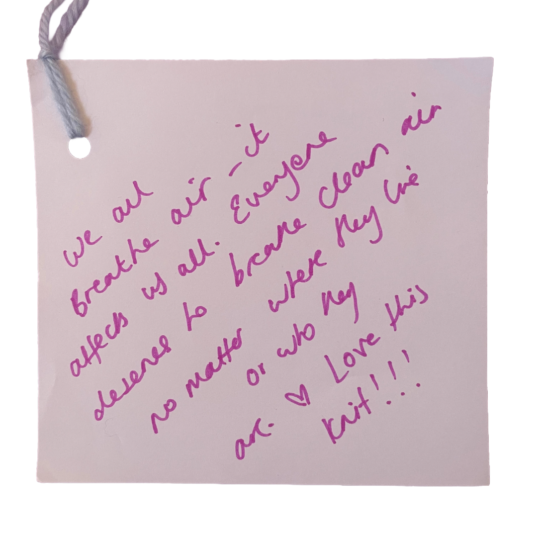 We all breathe air - it affects us all. Everyone deserves to breathe clean air no matter where they live or who they are. Love this knit!!