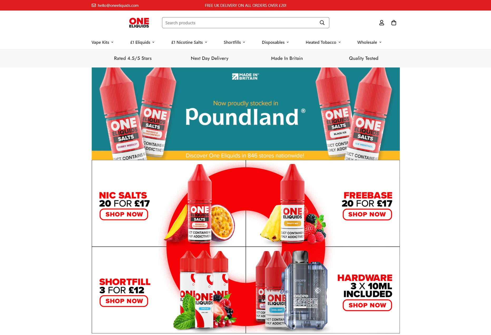 ONE Eliquids website redesign