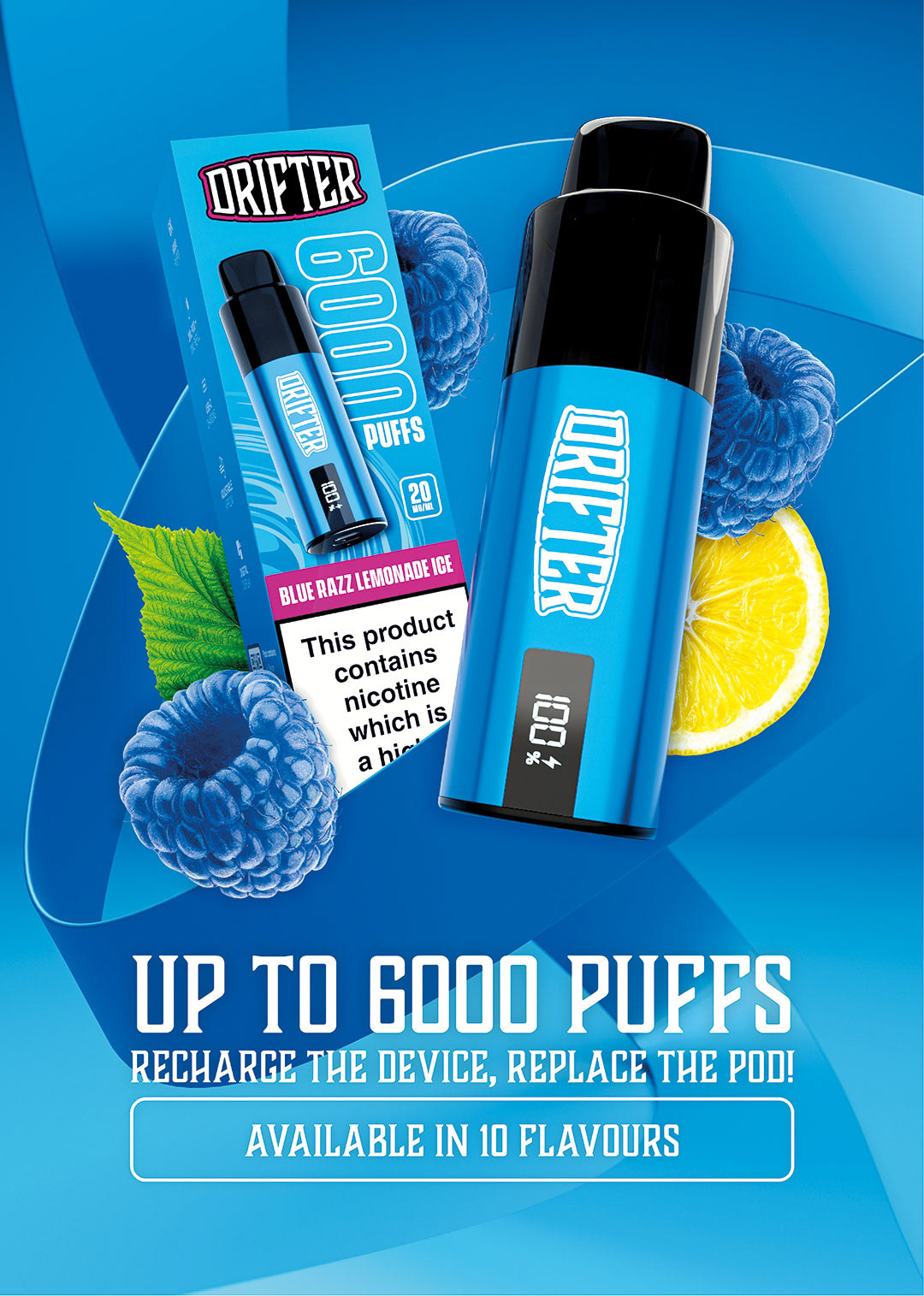 Drifter Bar 6000 (UK) A4 menu card 