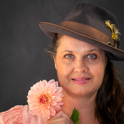 kate ireland | peck of pickles self portrait with watermelon dahlia
