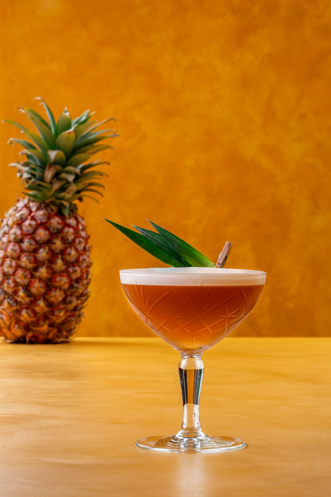 pineapple top cocktail: spicy pineapple coffee tequila sour