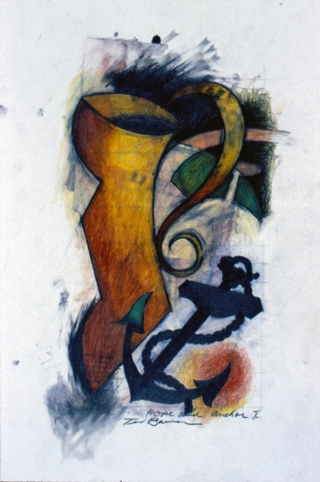 ) Hope and Anchor I, 15” x11,” Mixed Media on Paper, 1991 SOLD