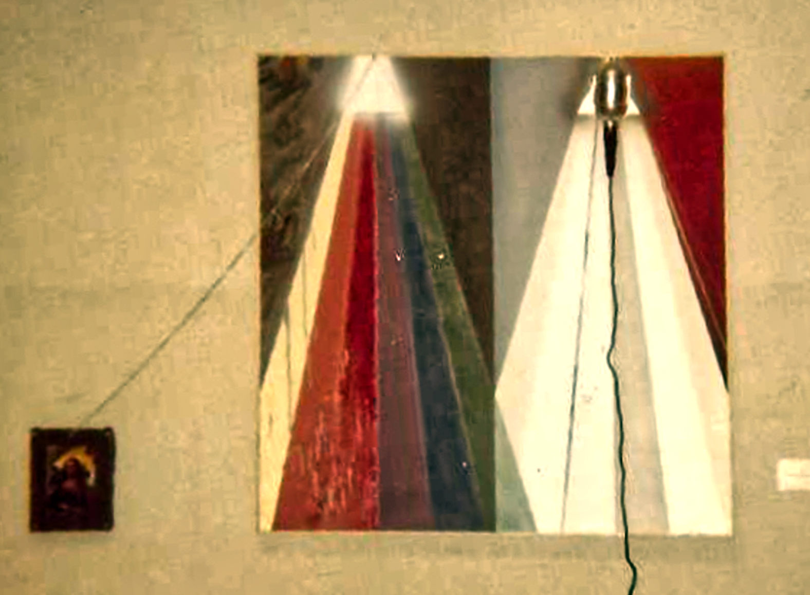 Double White Light with painting, 48" x48," Mixed Media on Canvas