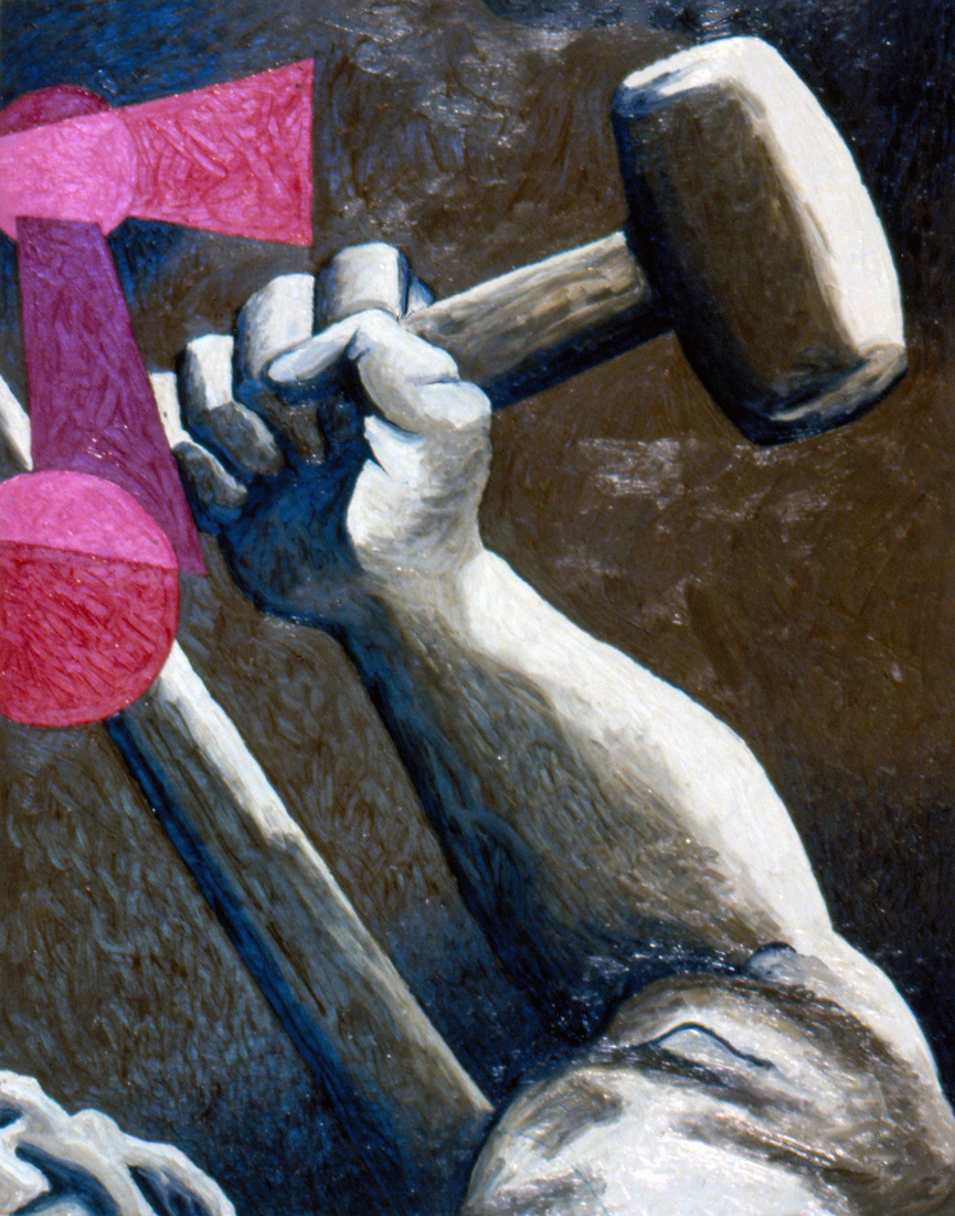 Arm and Hammer (Ochre), 24” x 18,” Oil on Panel, 1987 SOLD