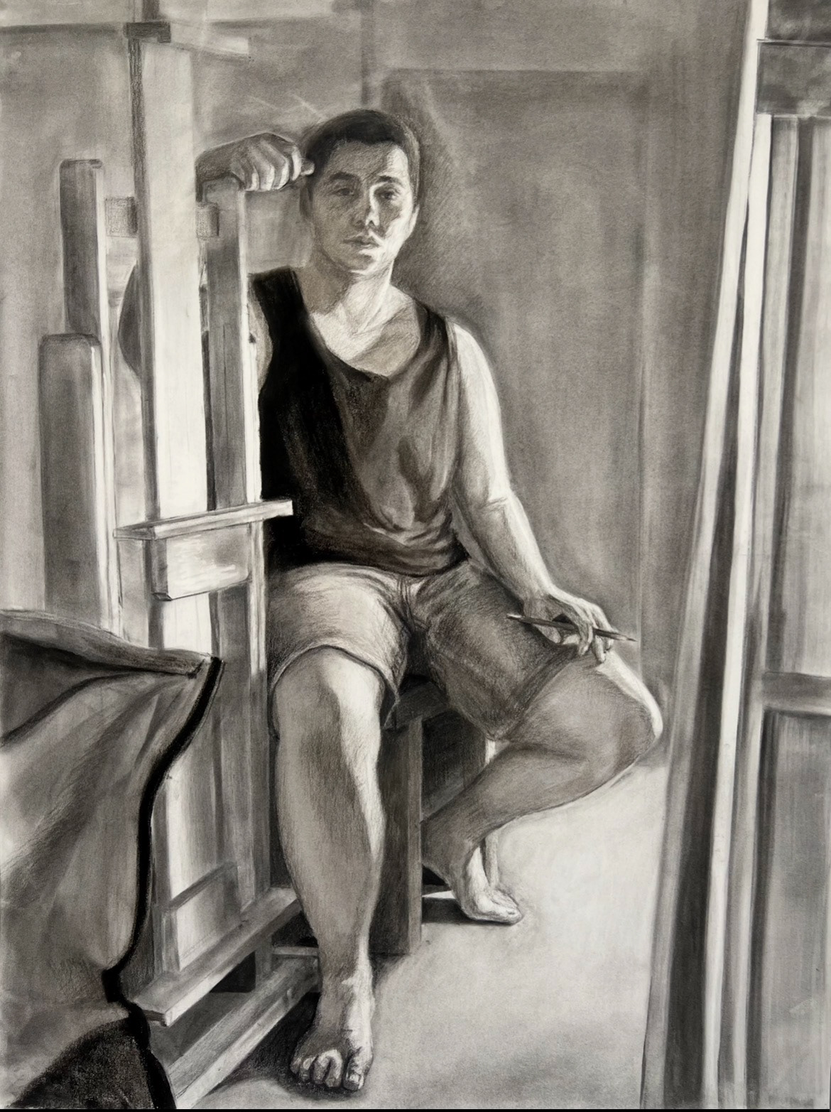 Self portrait, 2024, charcoal on paper, 40" x 30"