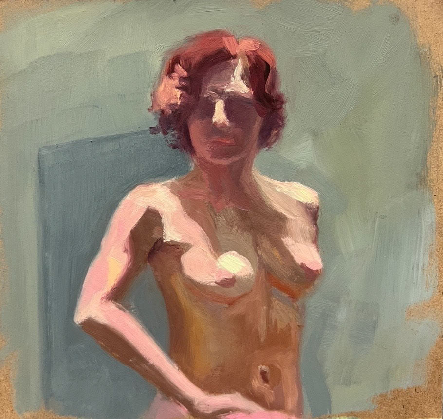 Samantha, 45 min gesture,  2025, oil on masonite