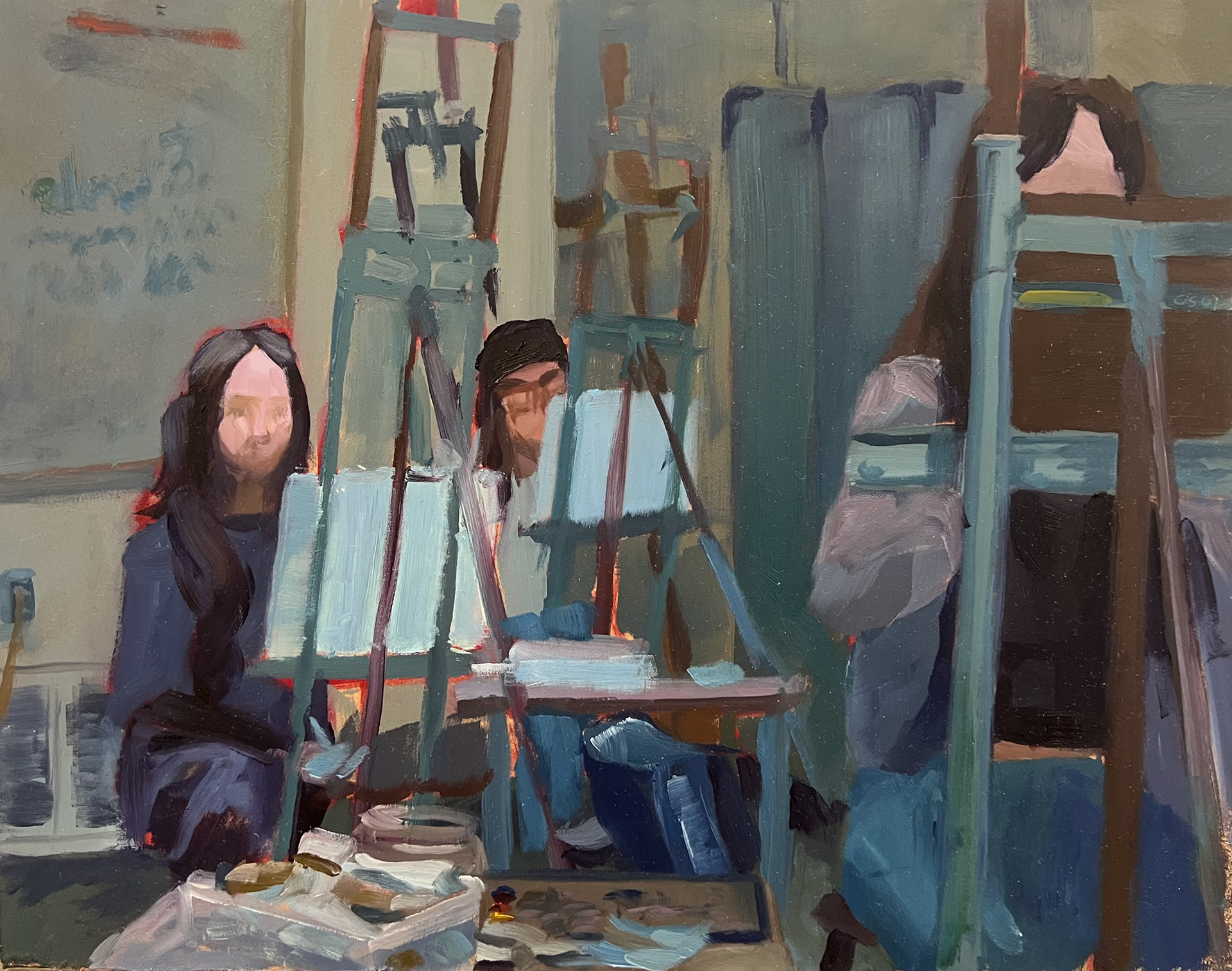 3 hr classroom study, 2025, oil on masonite