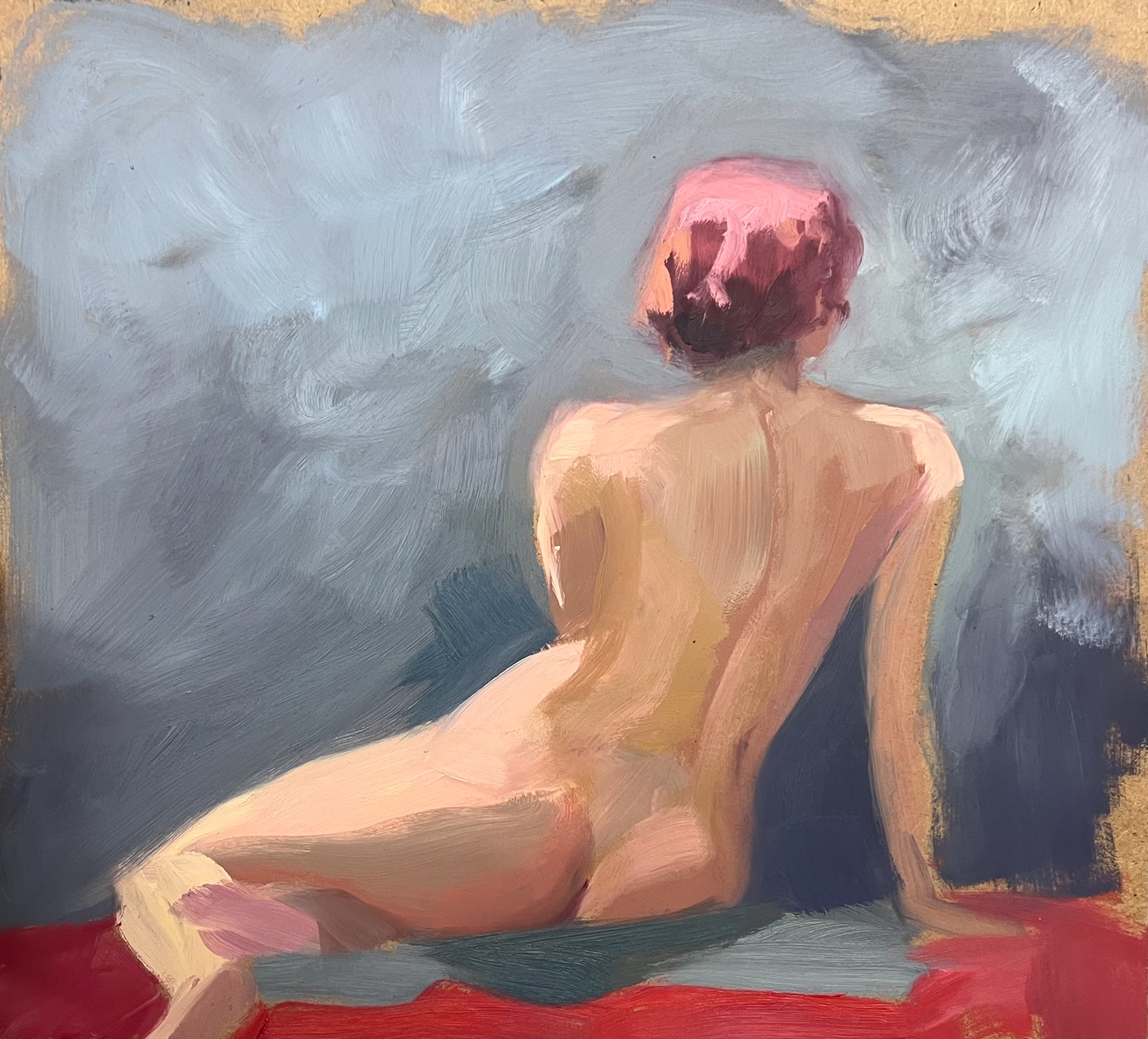 Samantha, 30 min gesture,  2025, oil on masonite
