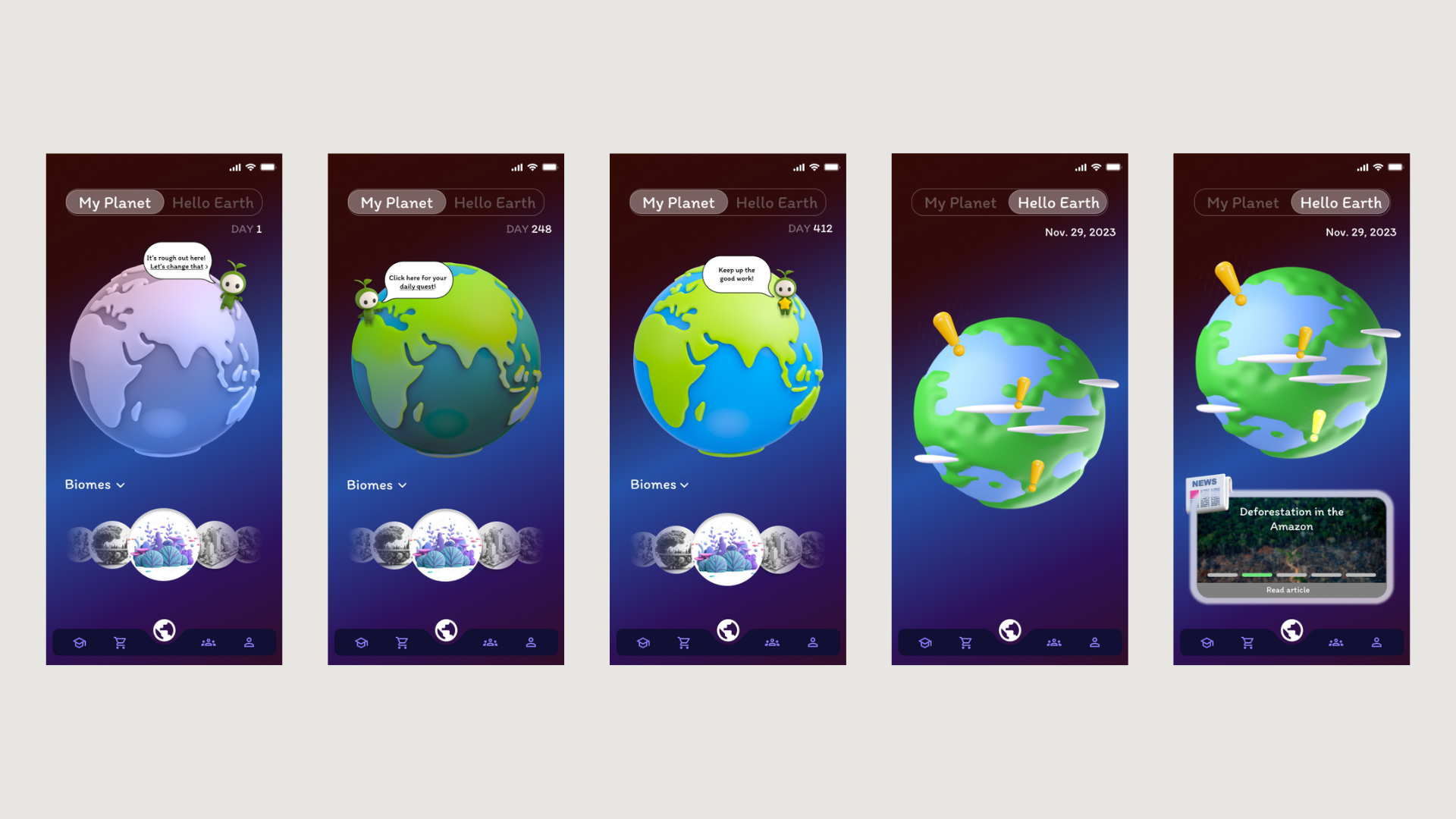 Toggle between 'My Planet' and Earth