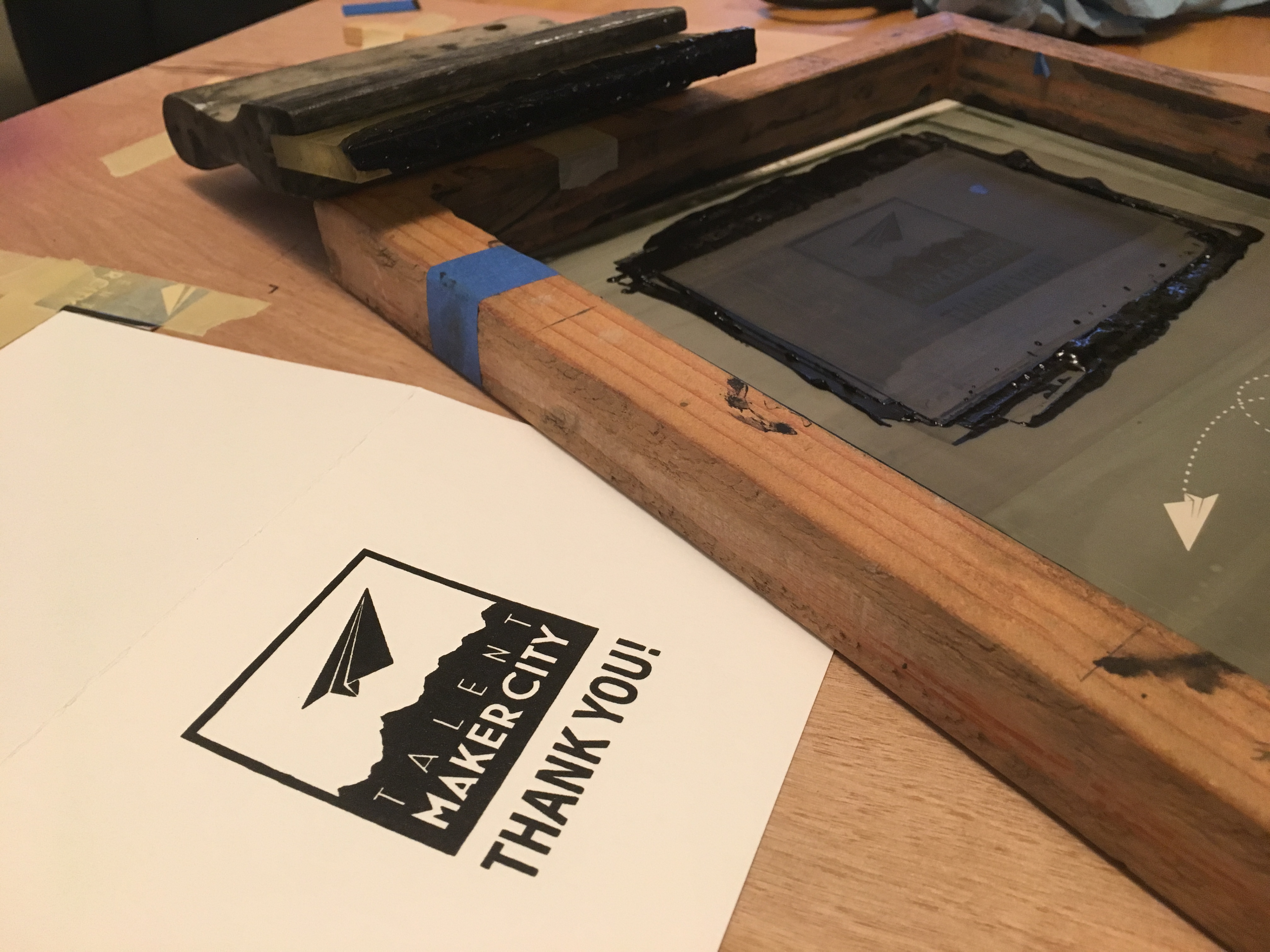 Screenprinted thank you cards. DIY screen making workshop.