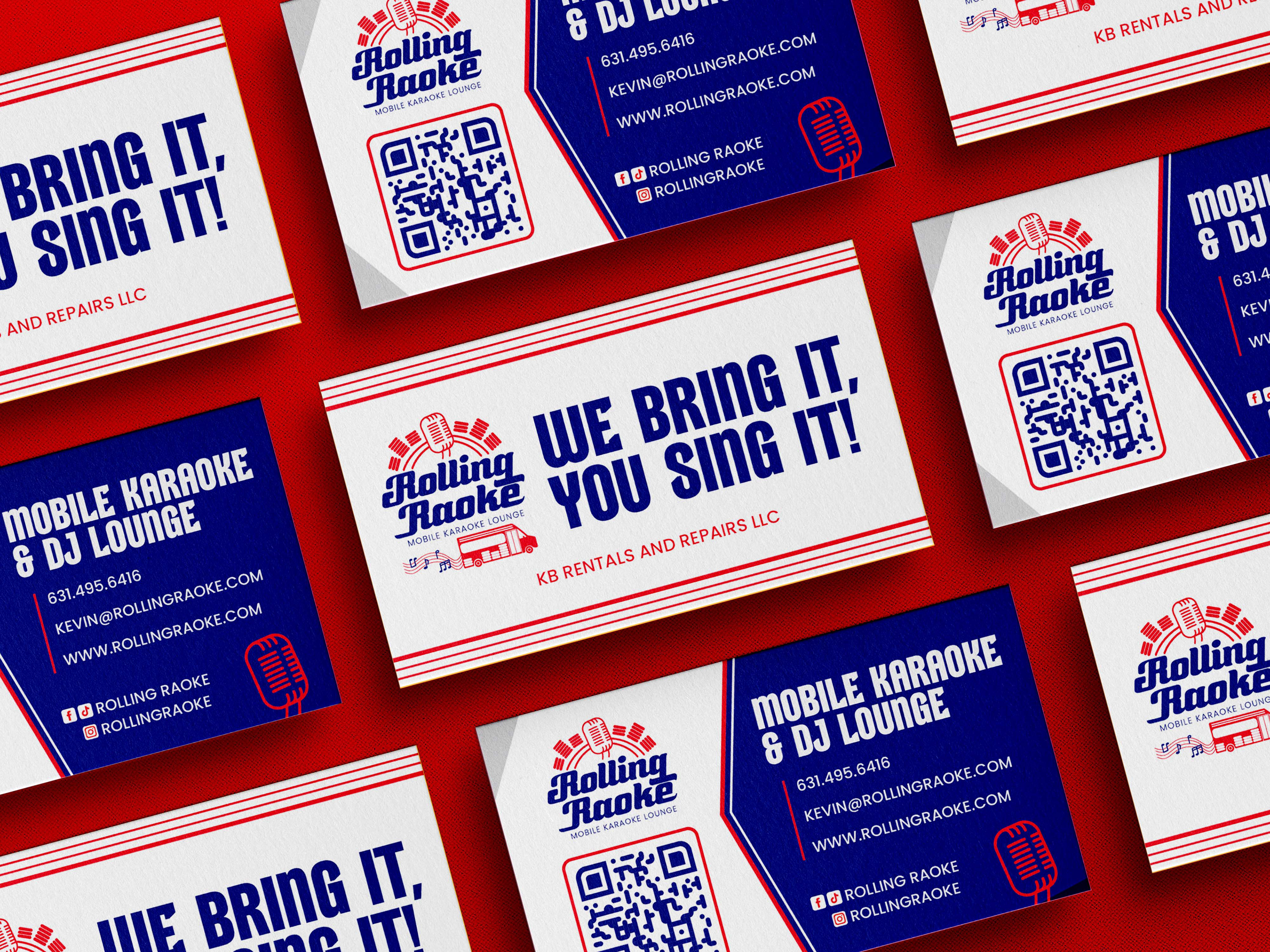Mockup of Business Cards for Rolling Raoke