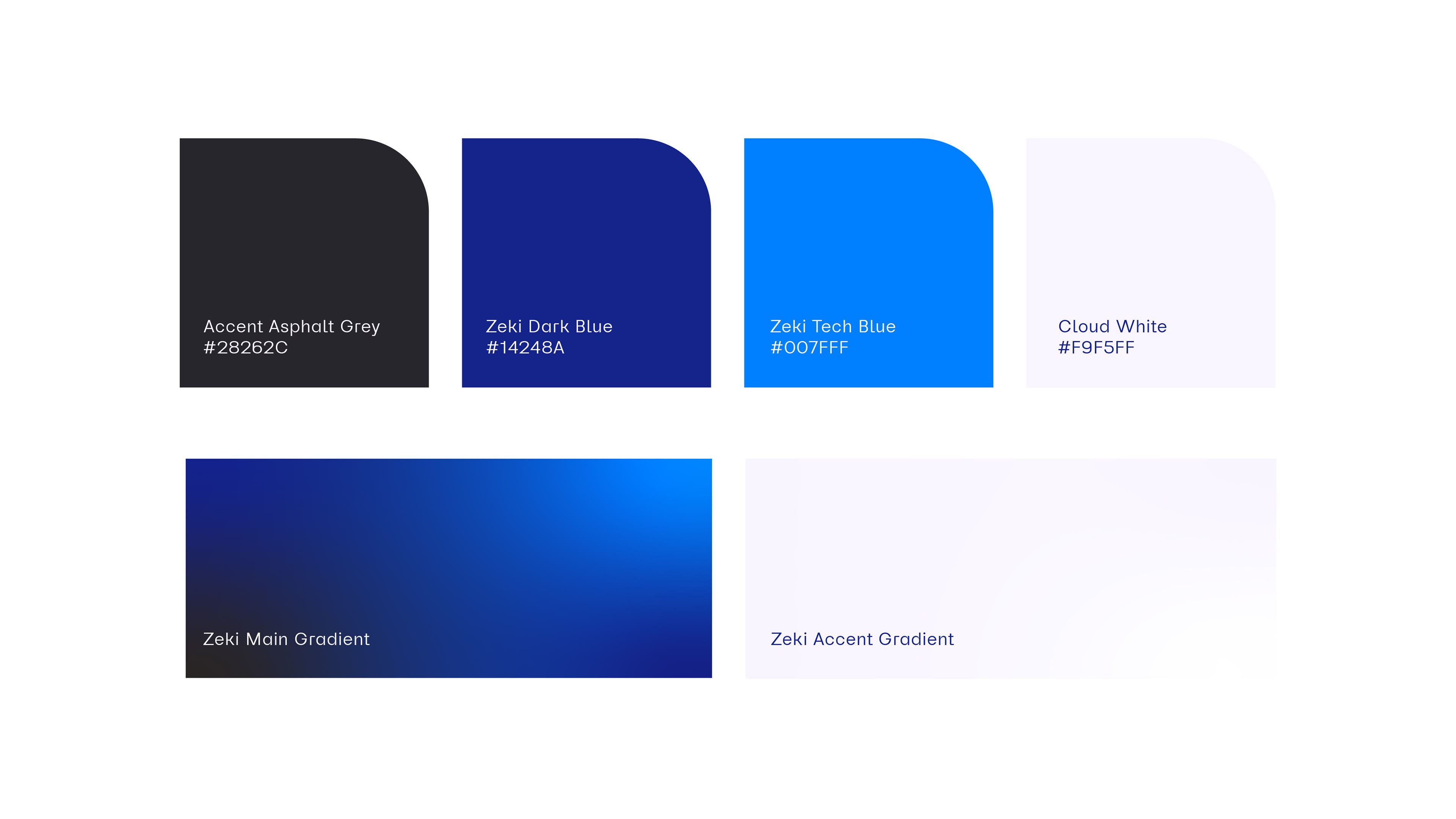 Color palette for the brand, including four colors and two gradients