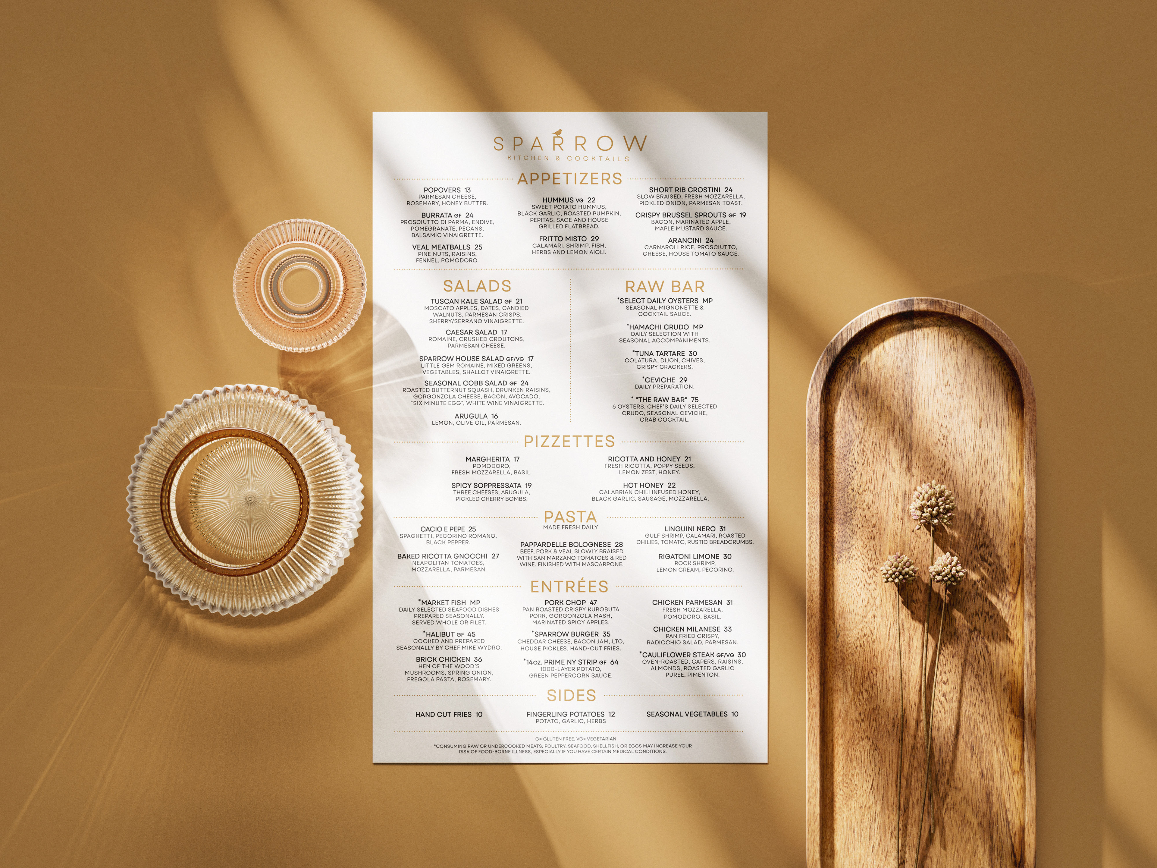 Mockup of Food Menu for Sparrow Kitchen and Cocktails