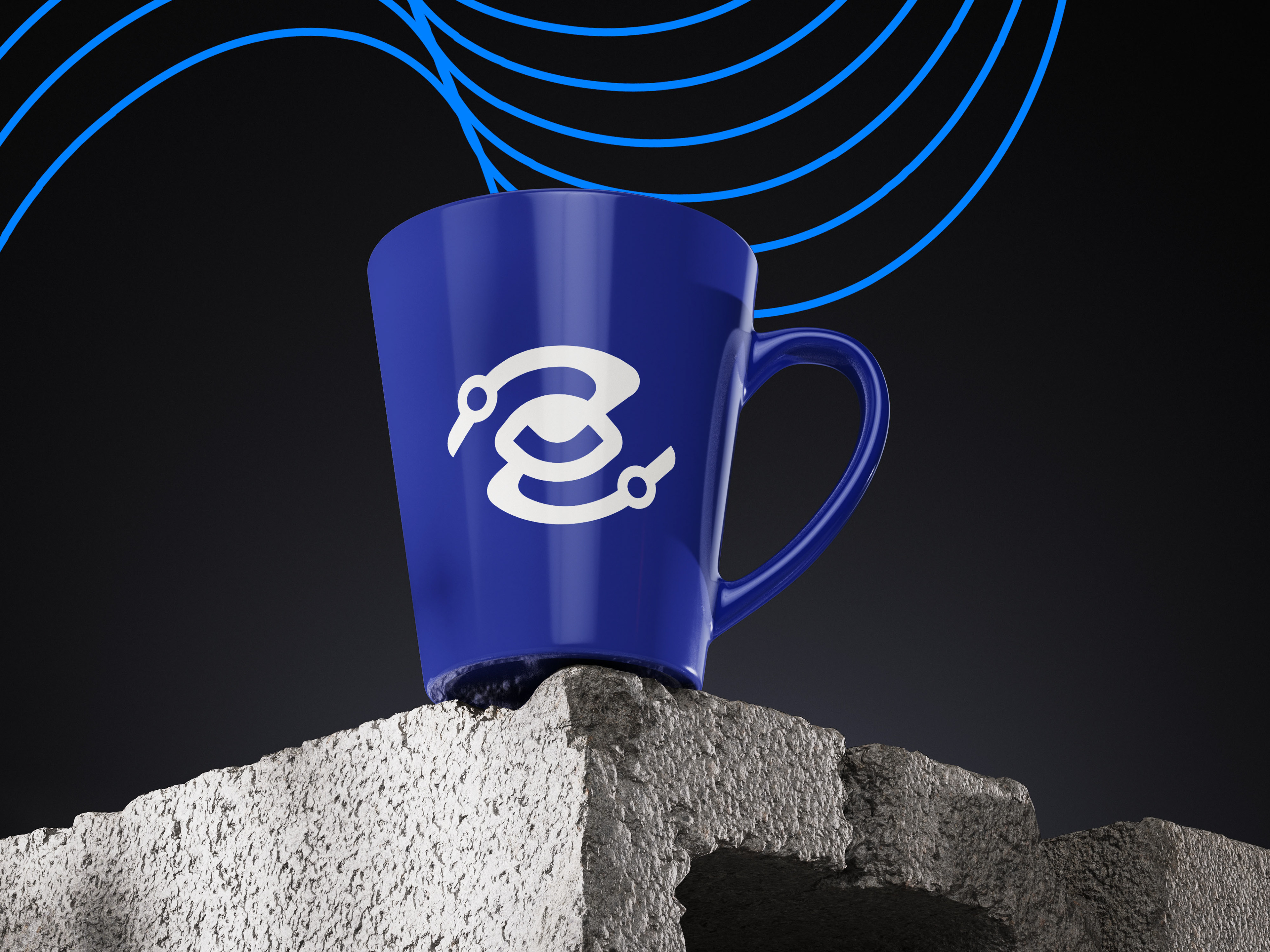 Mug design on top of concrete block