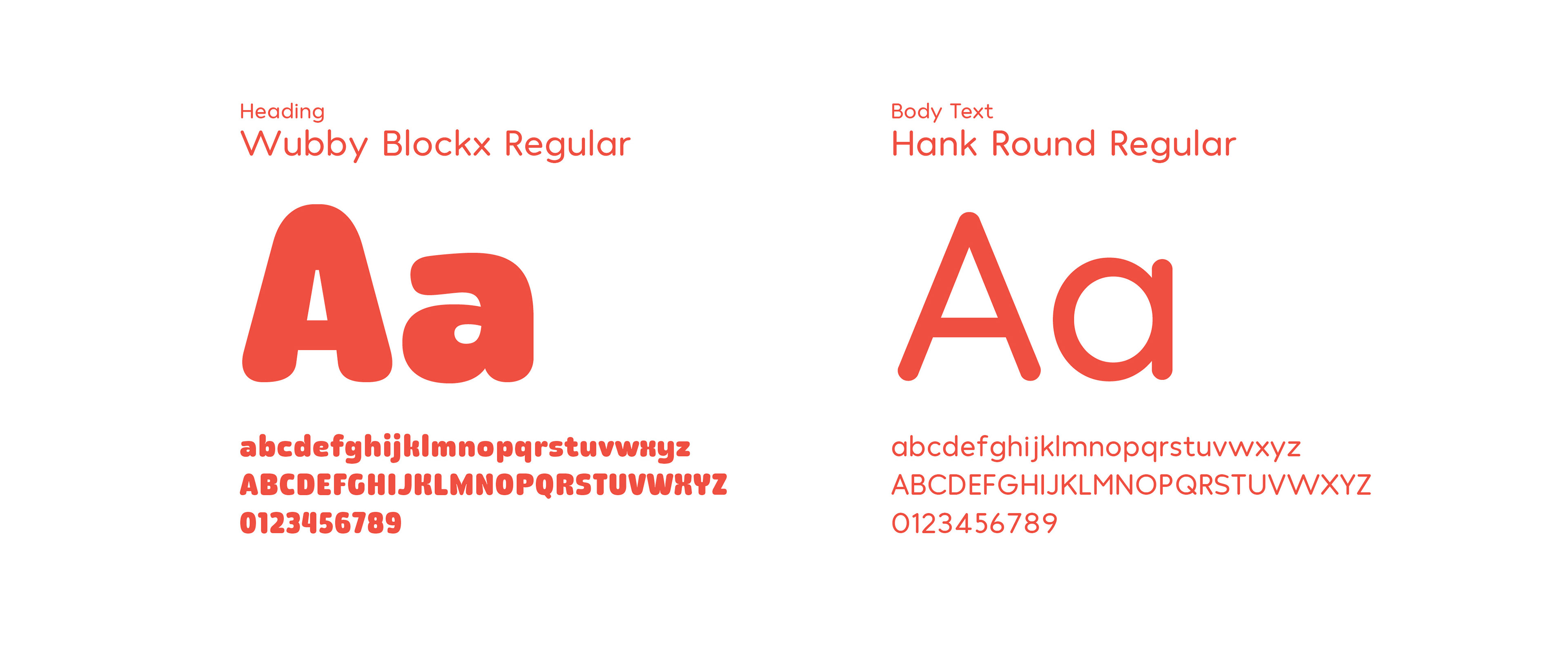 Two typefaces used throughout the branding, heading font and body text font