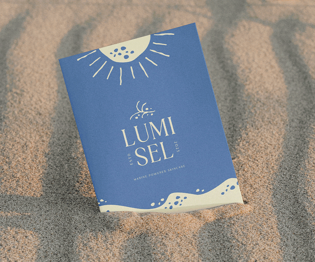 Animation of Lumisel branded products and webpage depicting cohesive branding throughout multiple touchpoints