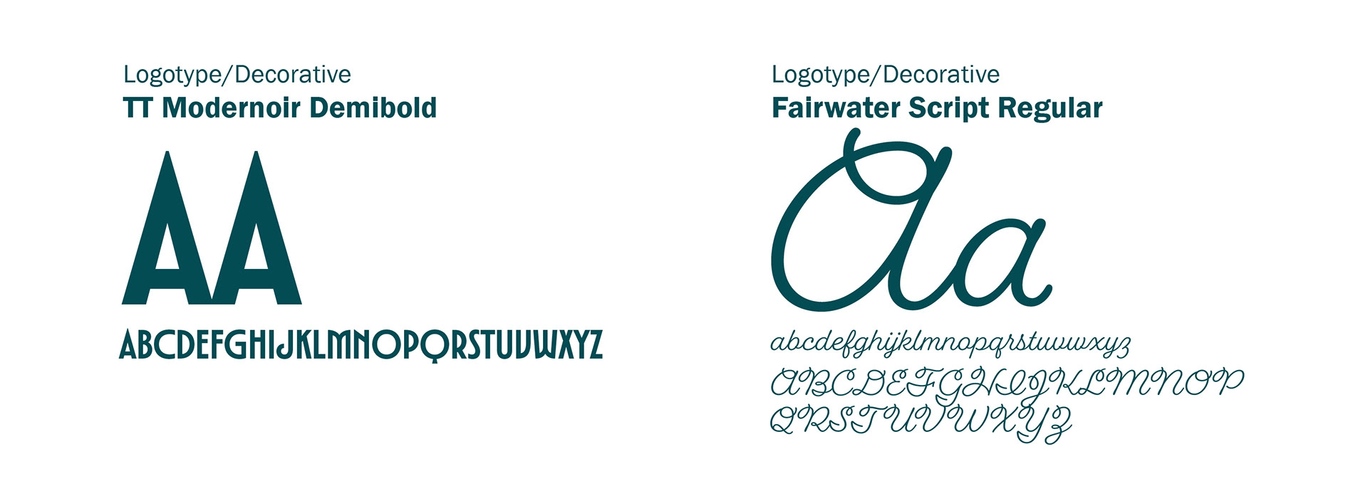 Logotype TT Modernoir and Logotype Fairwater Script Regular