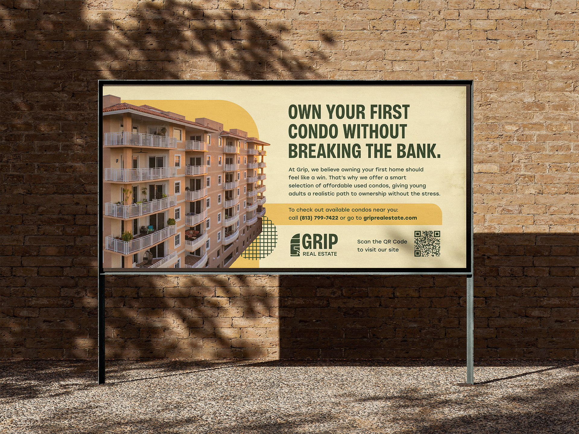 Horizontal outdoor billboard using branding elements and cut-out imagery