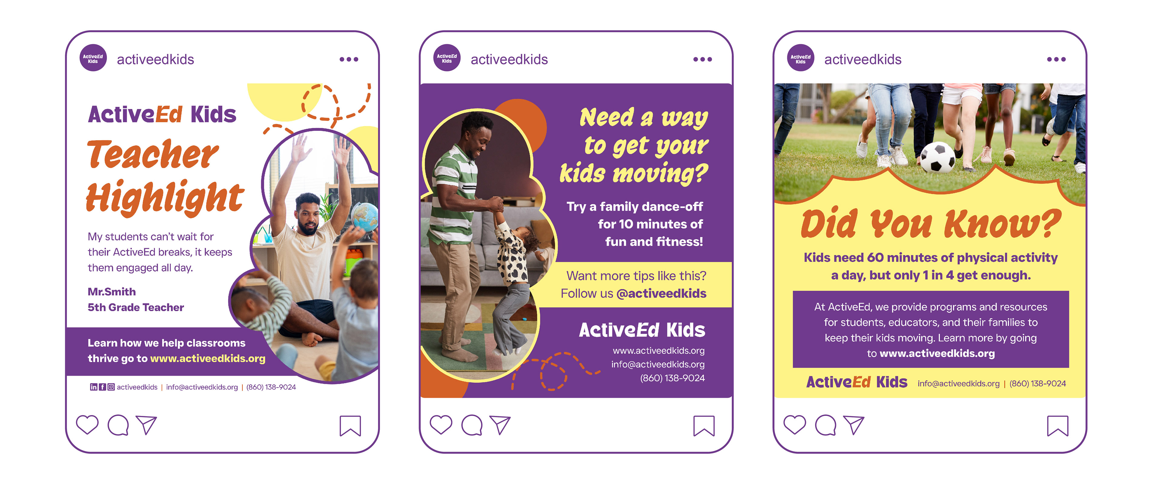 Three social media ads optimized for parents and teachers