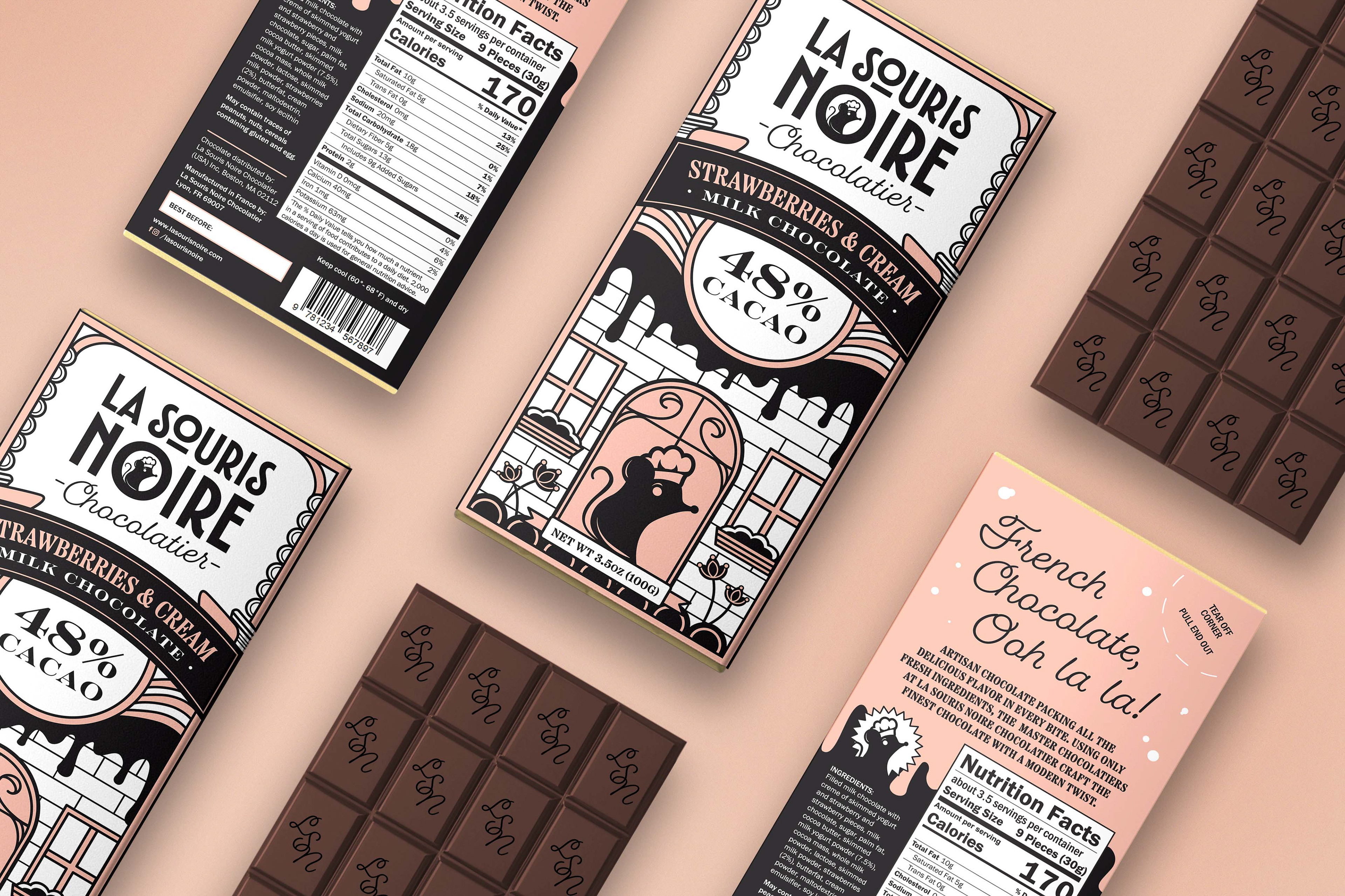 Mockup of Strawberries and Cream Chocolate Bar Packaging Front and Back