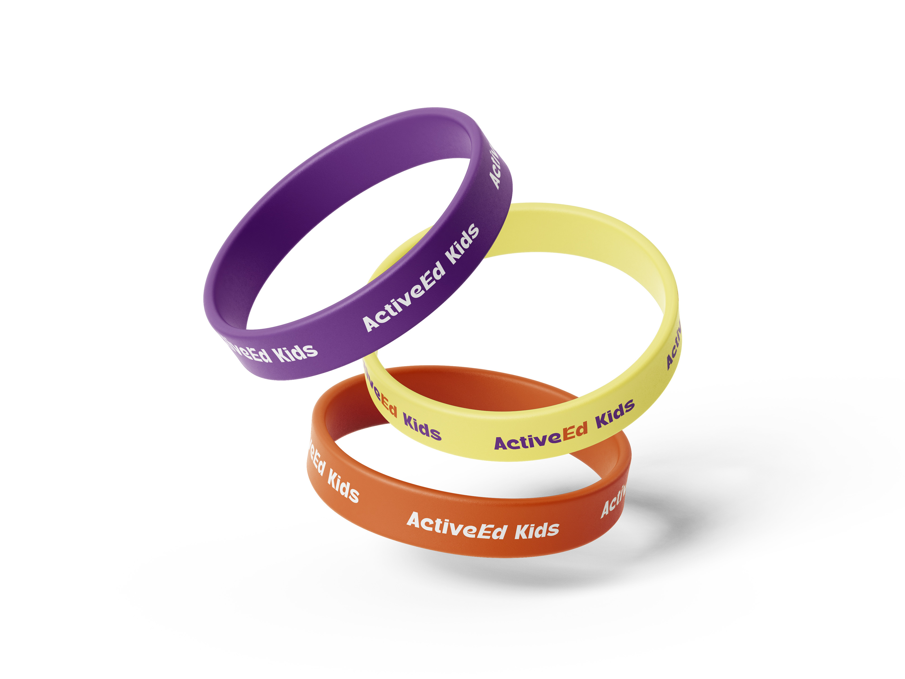 colorful band designs for ActiveEd Kids for handout at events