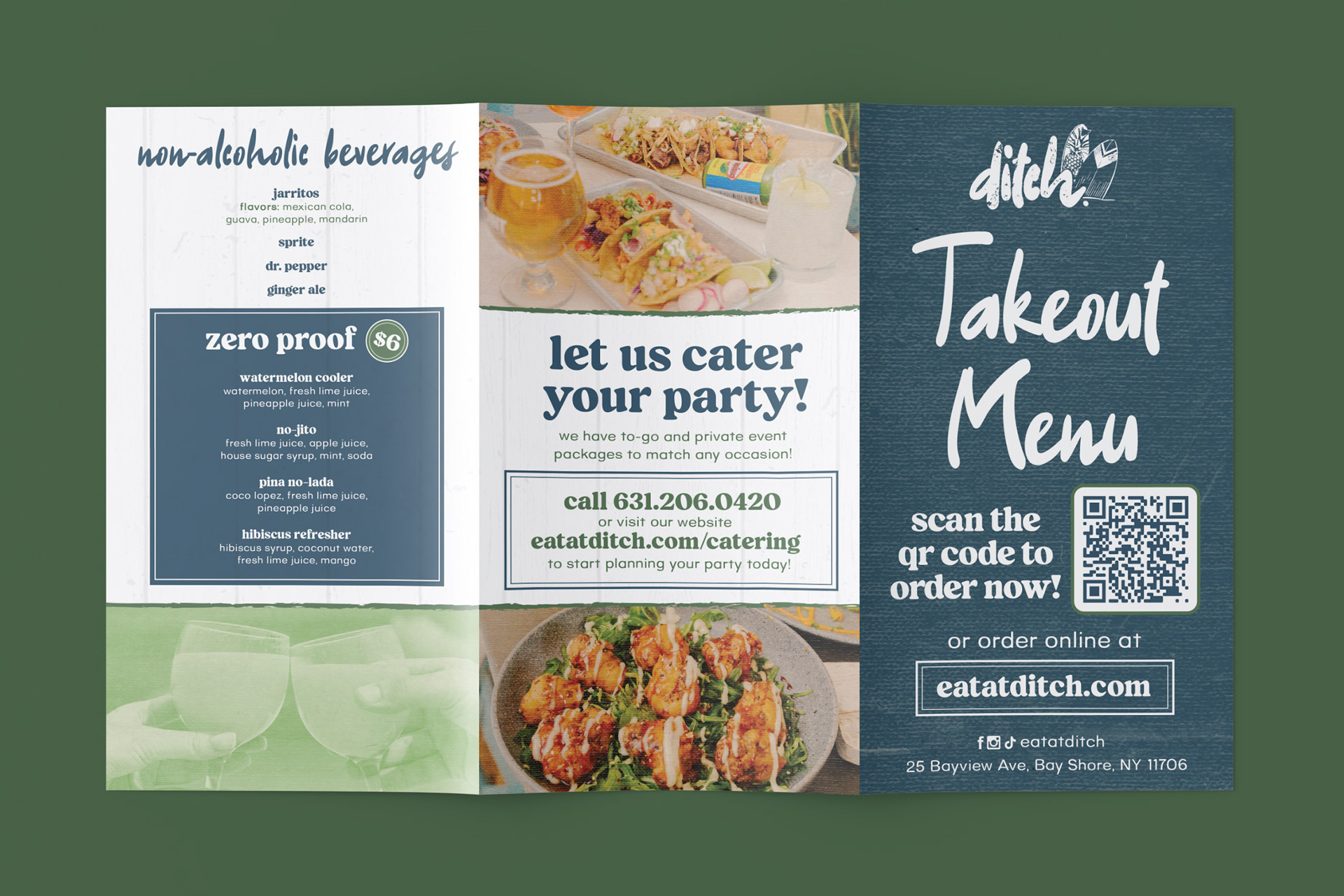 Mockup of Outside of Take-Out Menu for Ditch