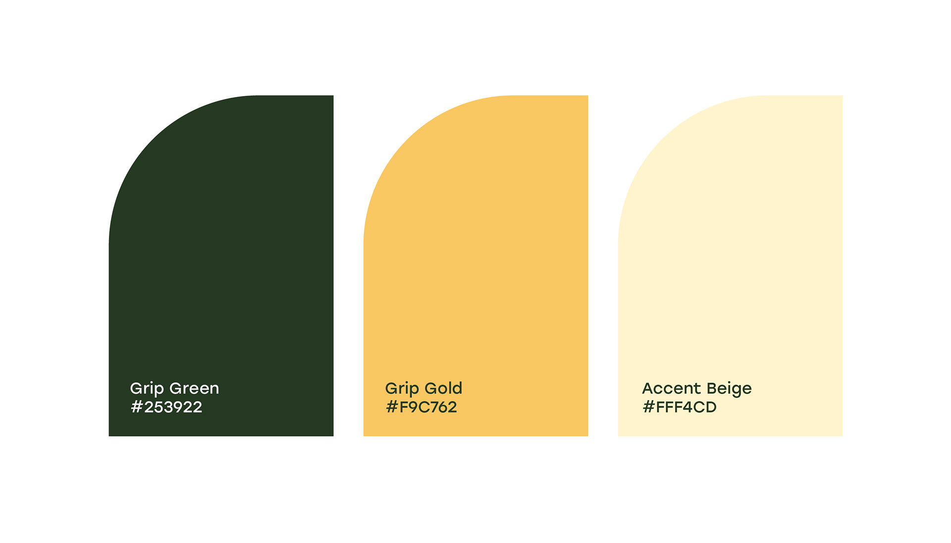 Green, gold, and beige color palette used for Grip Real Estate to establish a flexibile visual identity