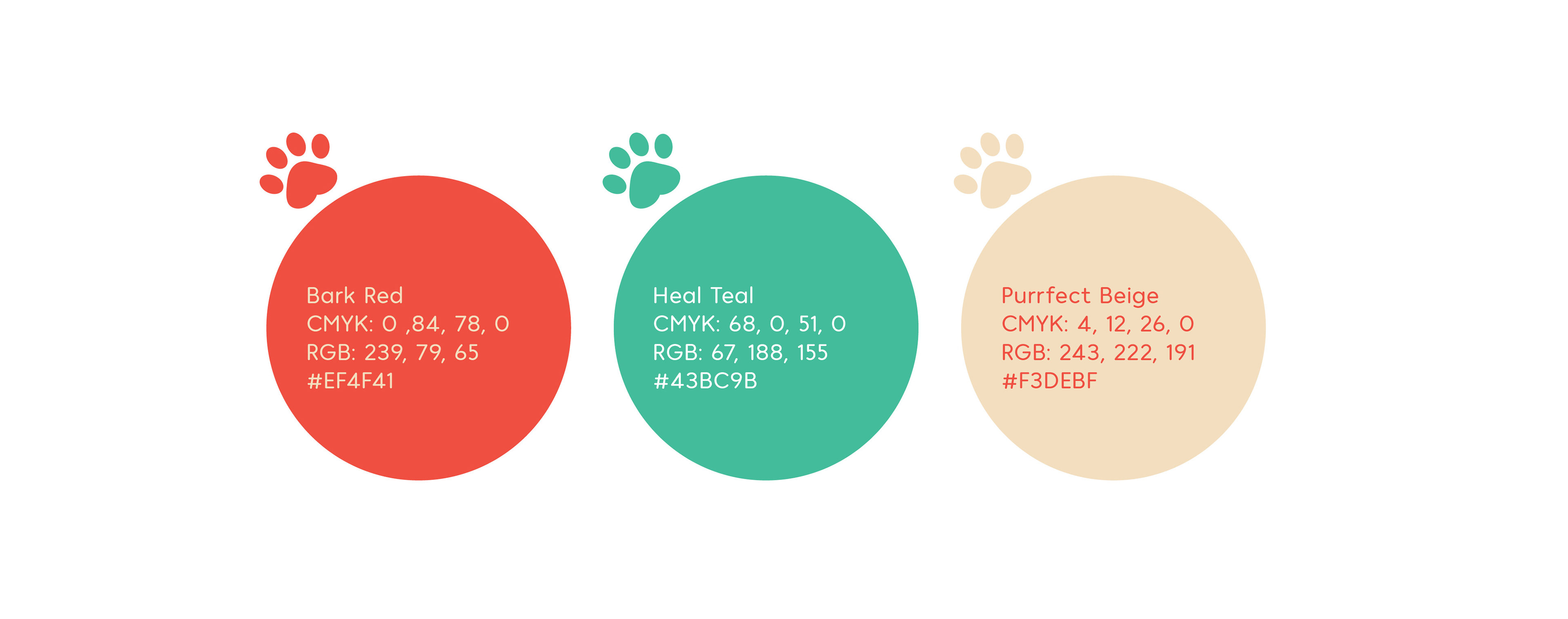 Branding color swatches for Barkside Pet Hospital in red, teal and beige