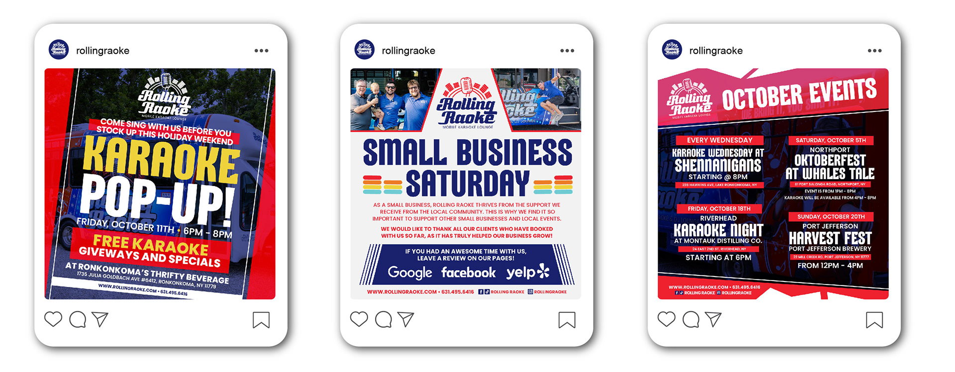 Social Media Advertisements for Rolling Raoke for Events, Pop-Ups and Small Business Saturday