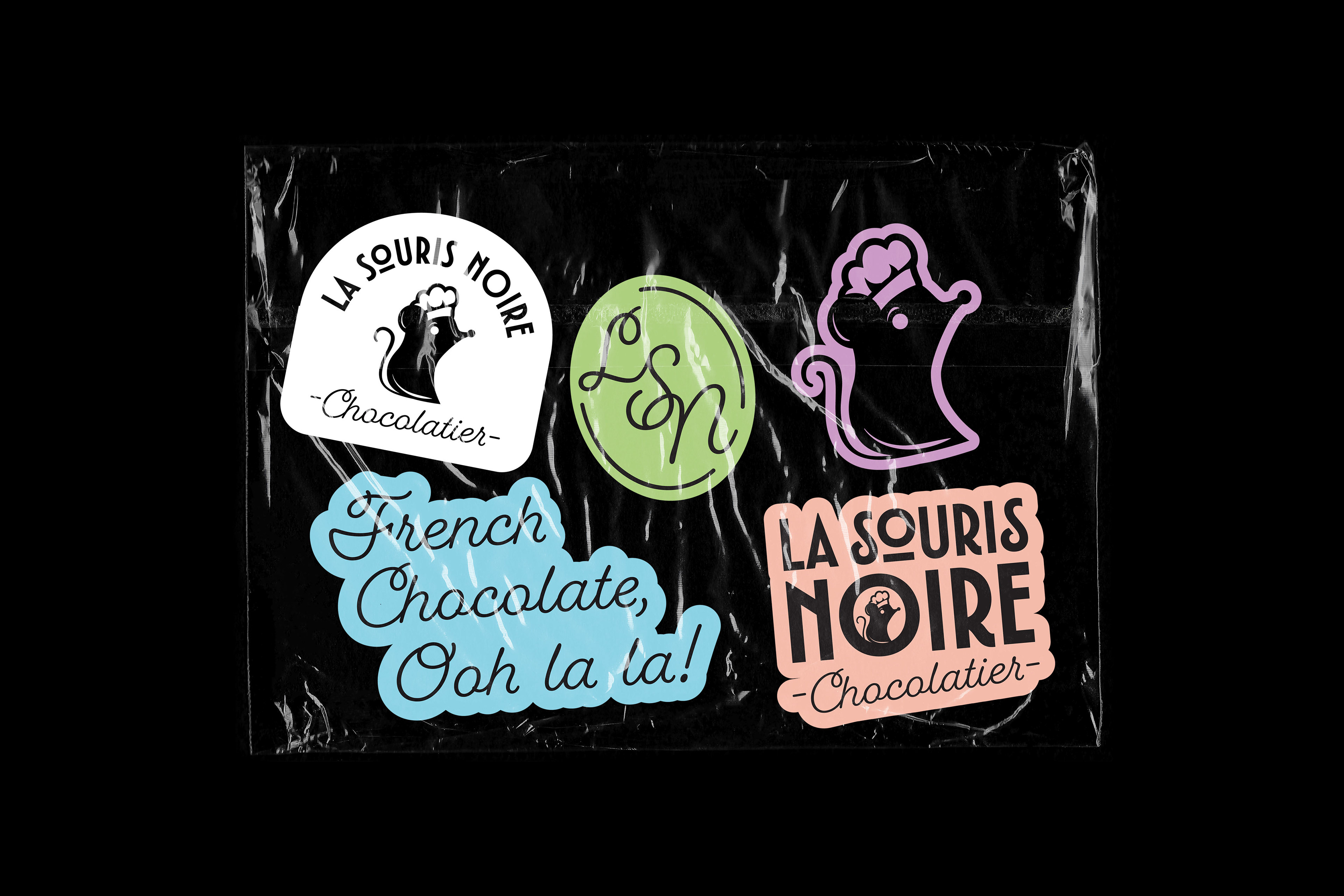 Mockup of Various Stickers Designs in a transparent bag