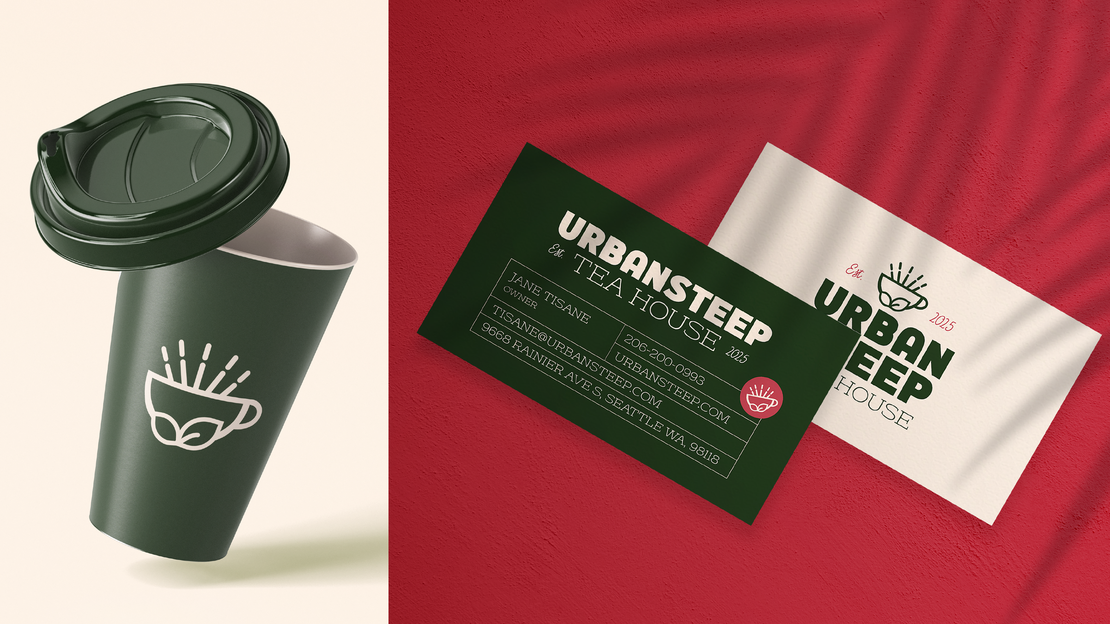 Mockup of takeaway cup and business card design