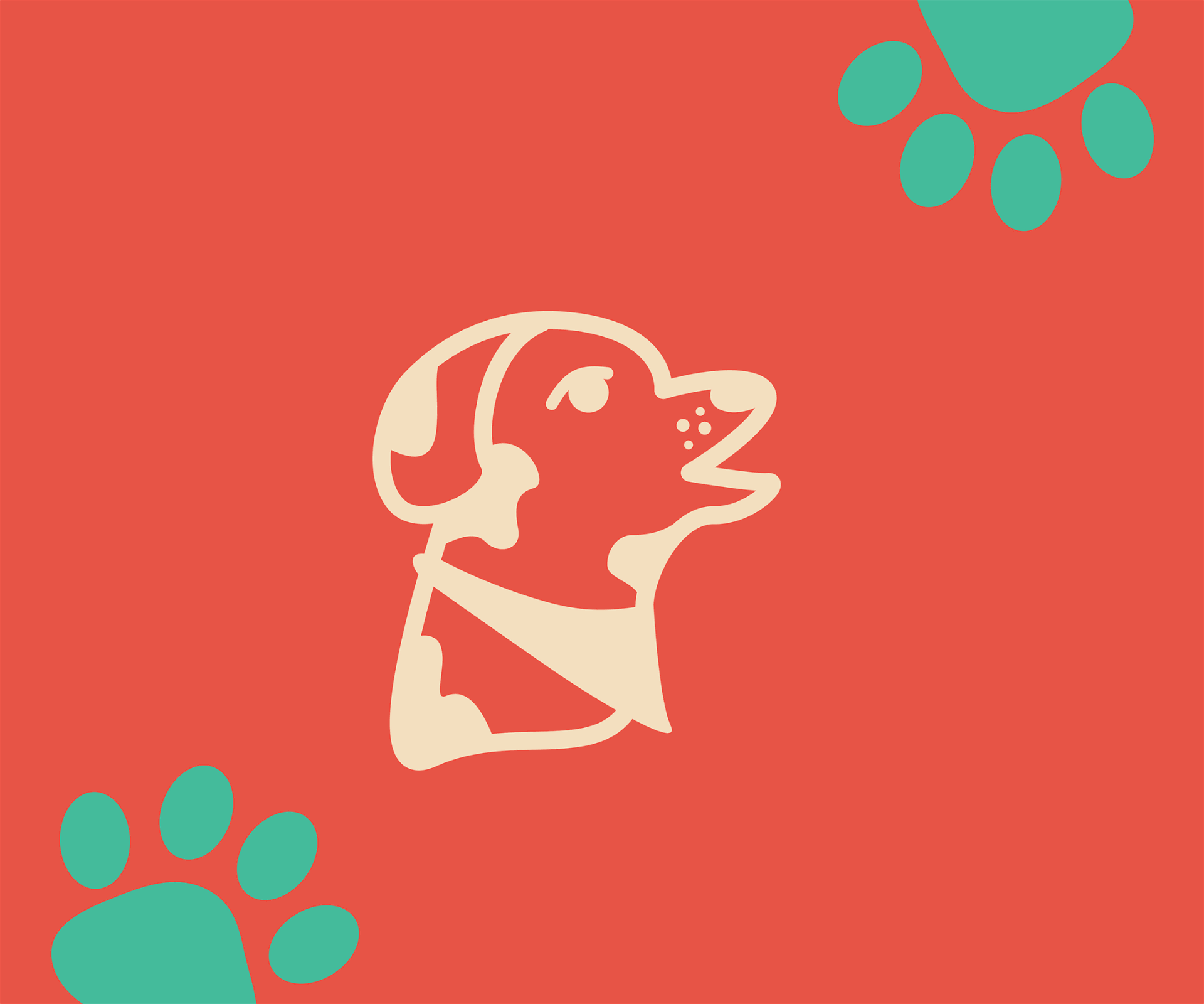 Gif Animation of Logomark and paw prints on a dark red background