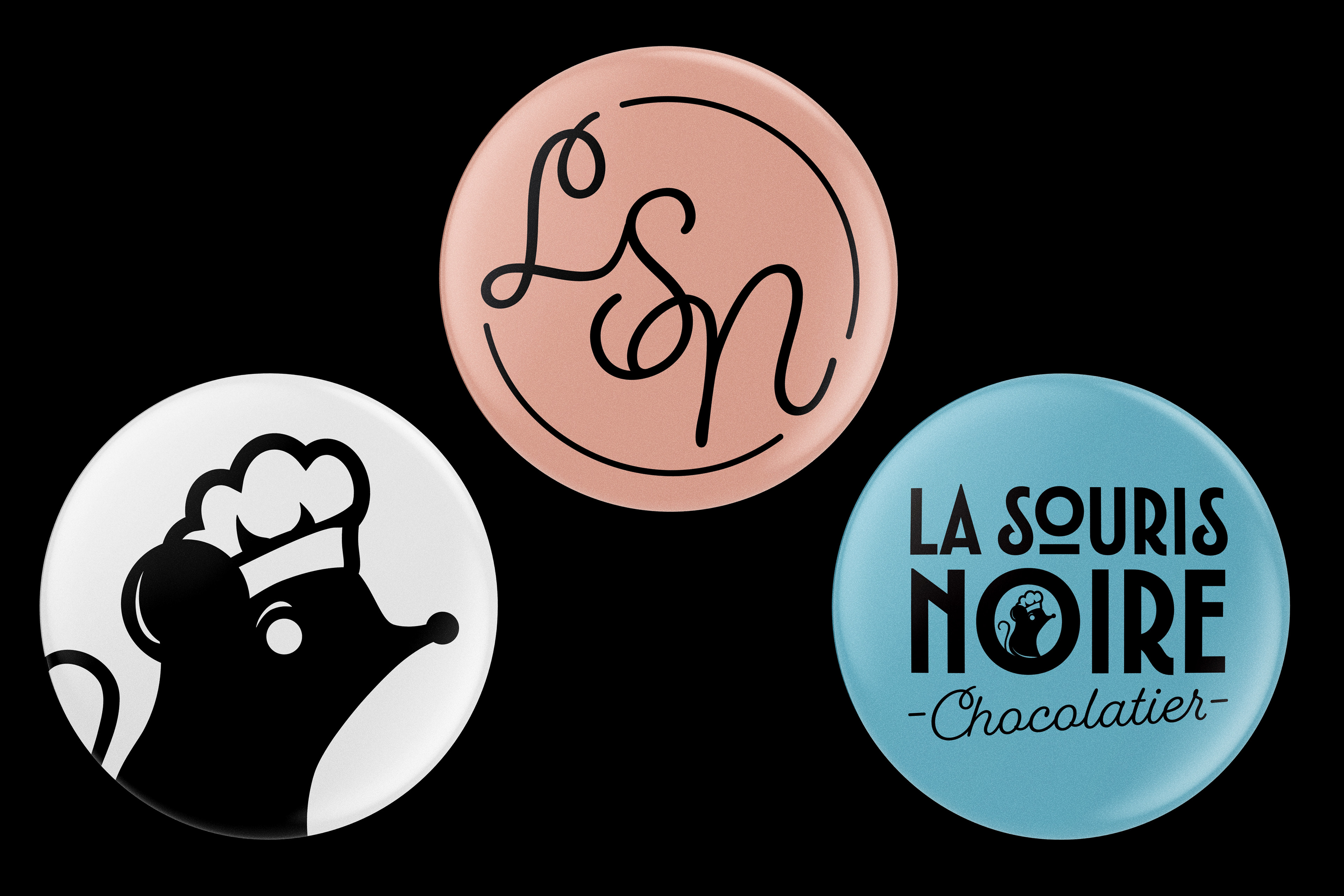 Mockup of Three Pins of Various Logomark Designs