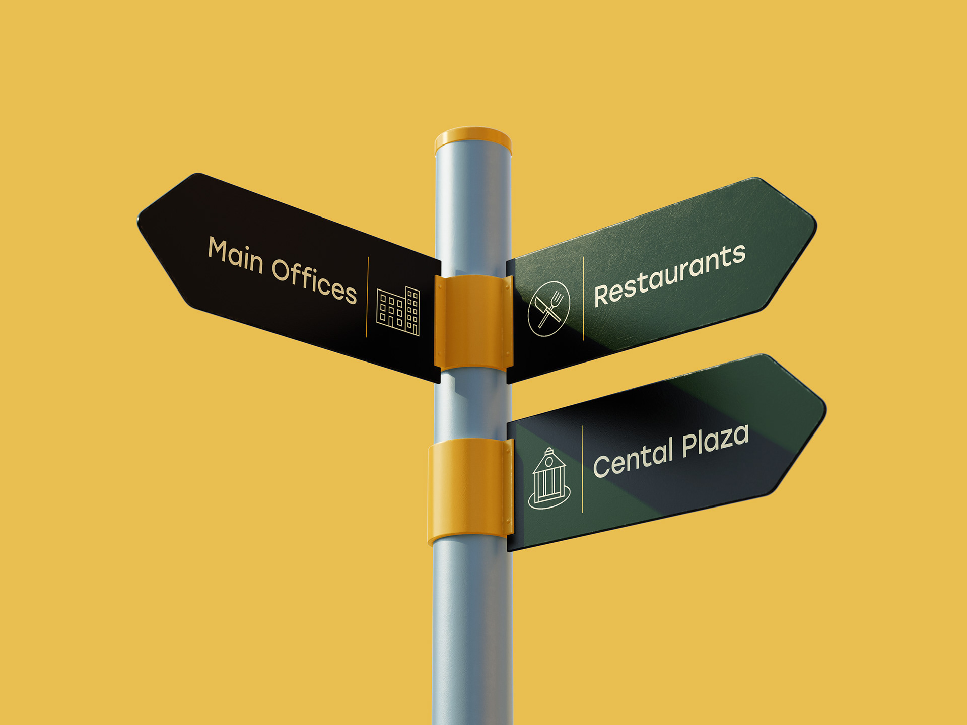 Icon and outdoor signage use showing brand typography in realistic setting