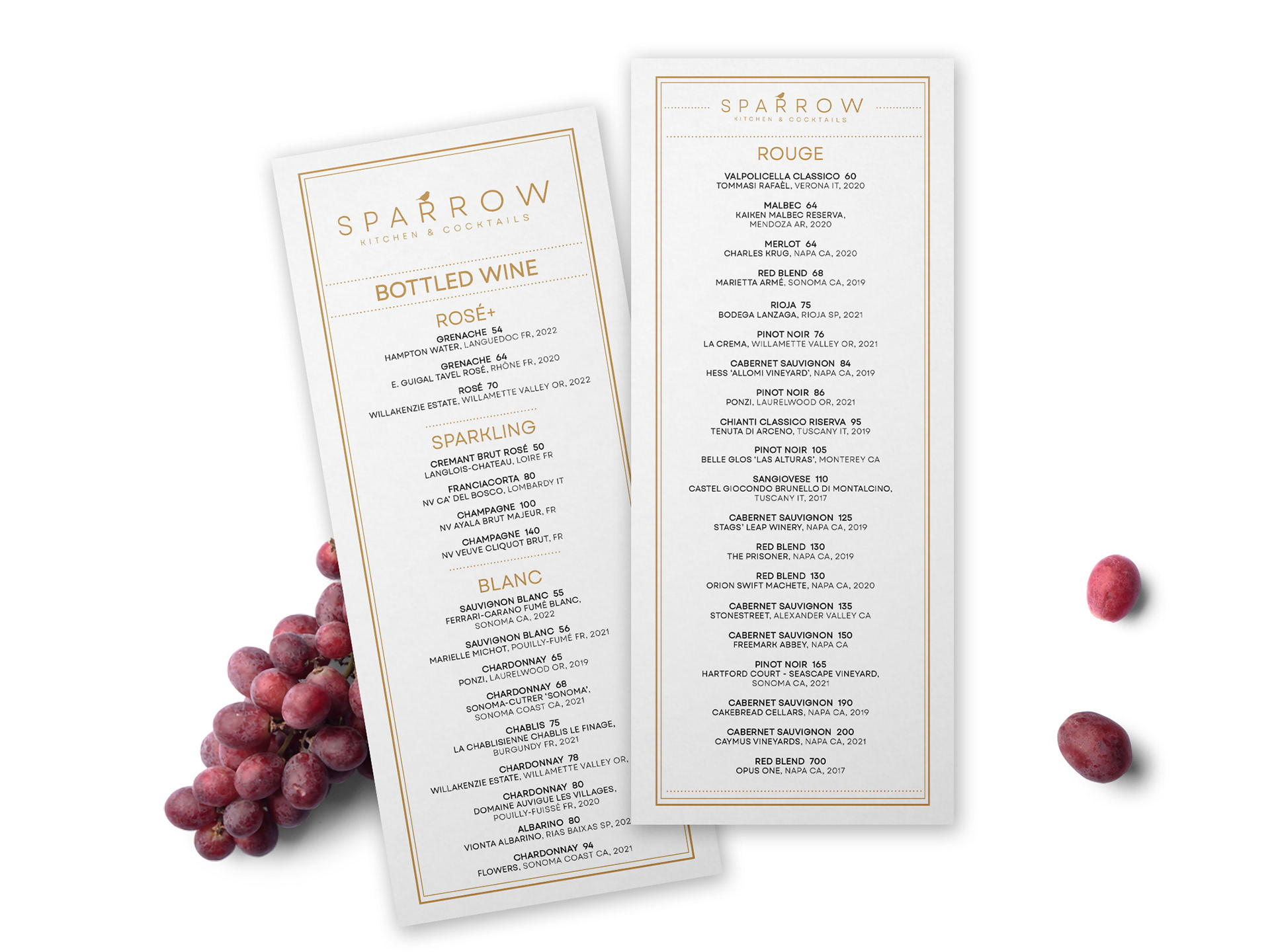 Mockup of Wine Menu for Sparrow