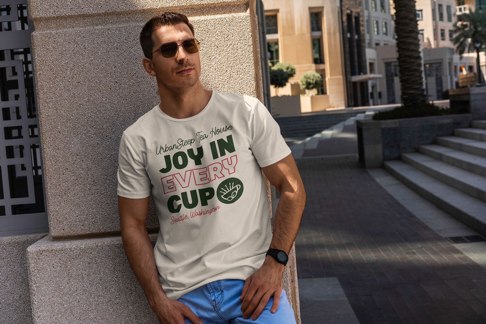 Shirt Design worn by man outside in the city