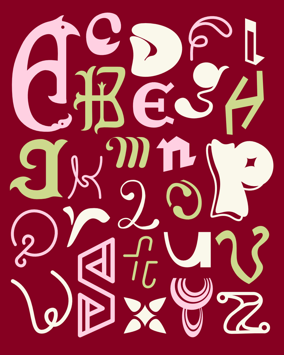 Custom Typographic Alphabet organized in a mosaic layout