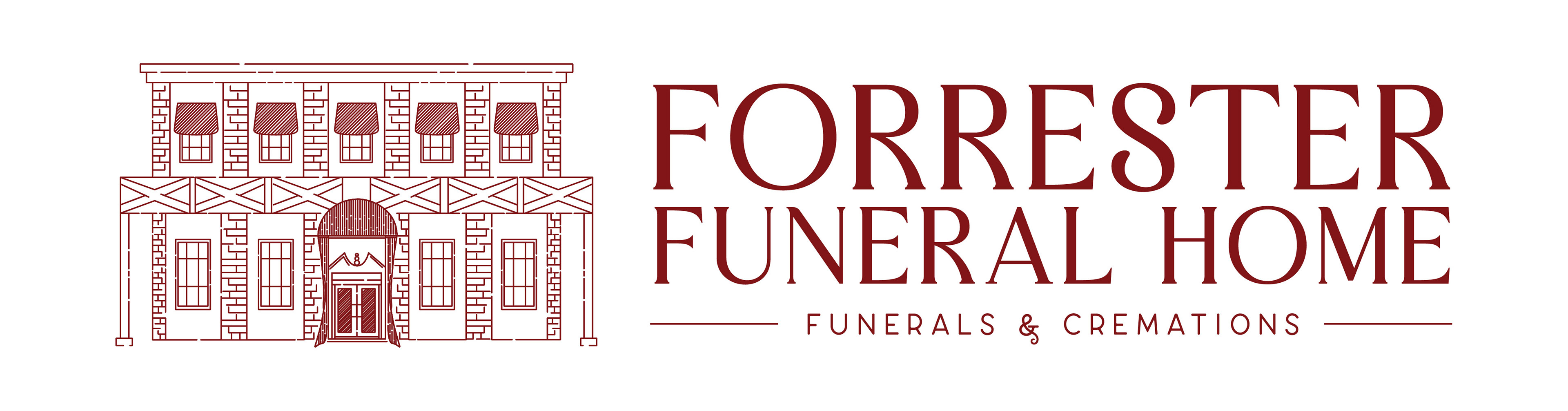 Horizontal Forrester Funeral Home Logo Red on White Background