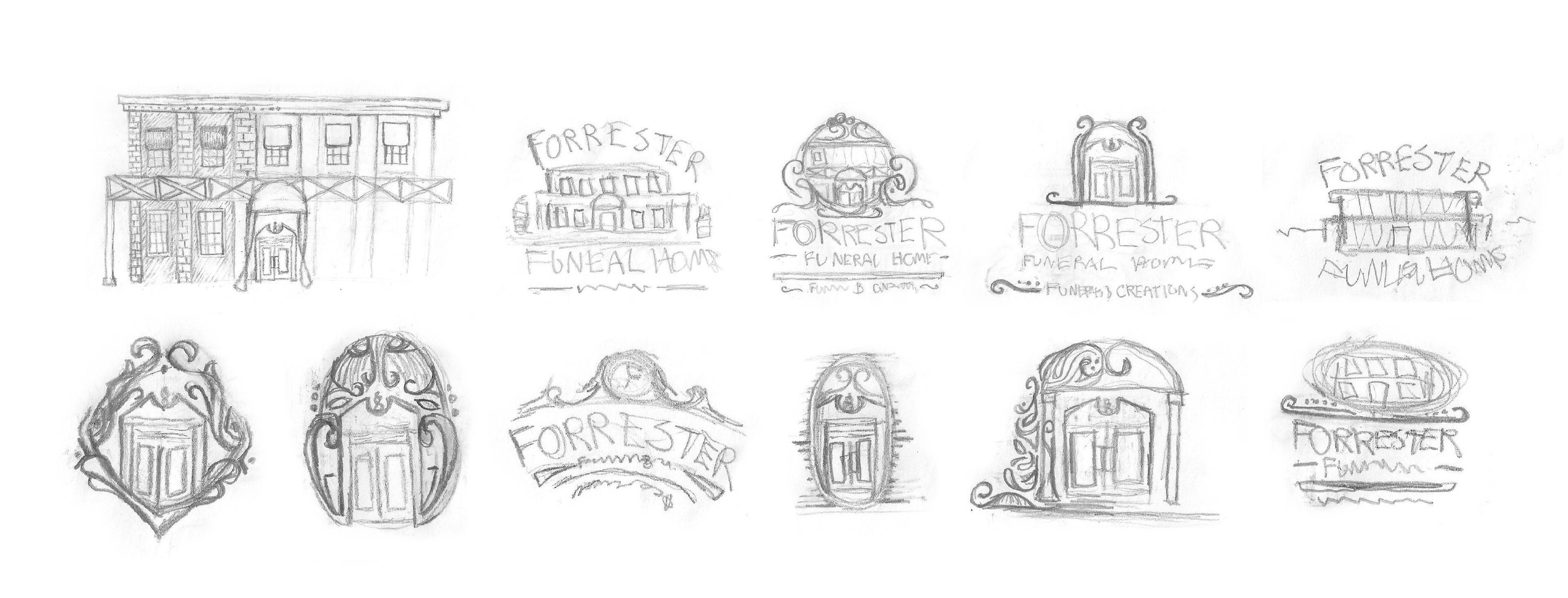 Images of Various Logo and Logomark sketches for Forrester Funeral Home