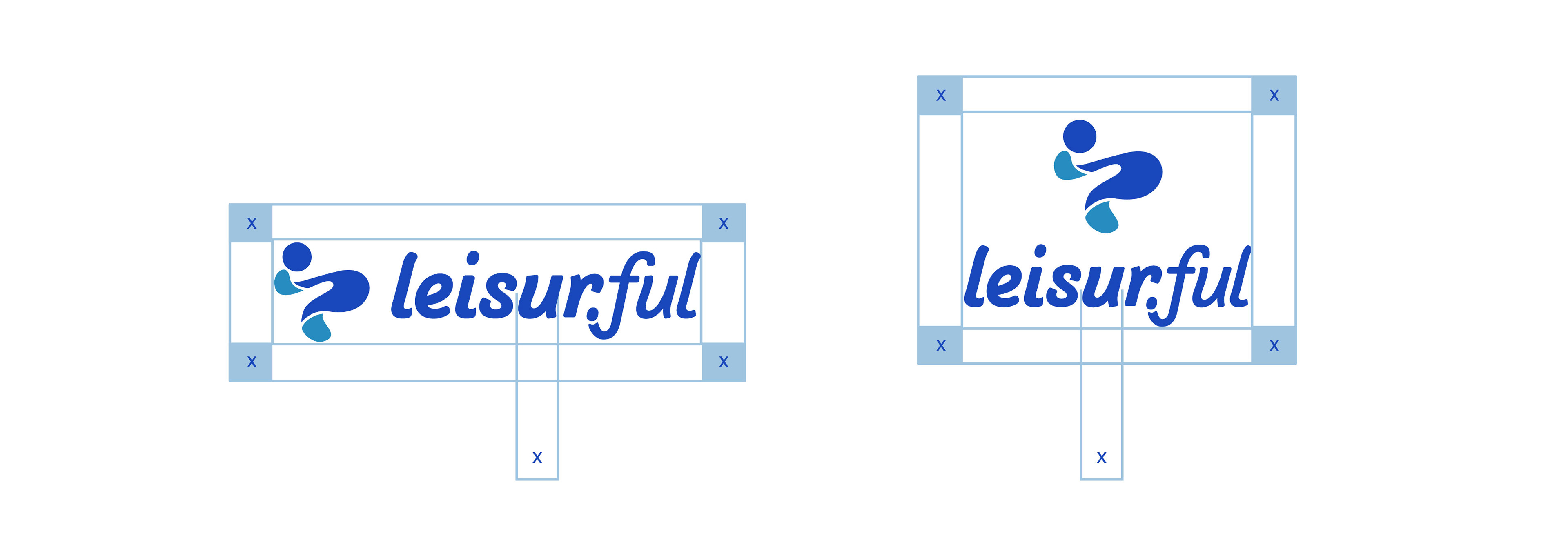Graphic showing minimum clear space requirements around the Leisurful logo