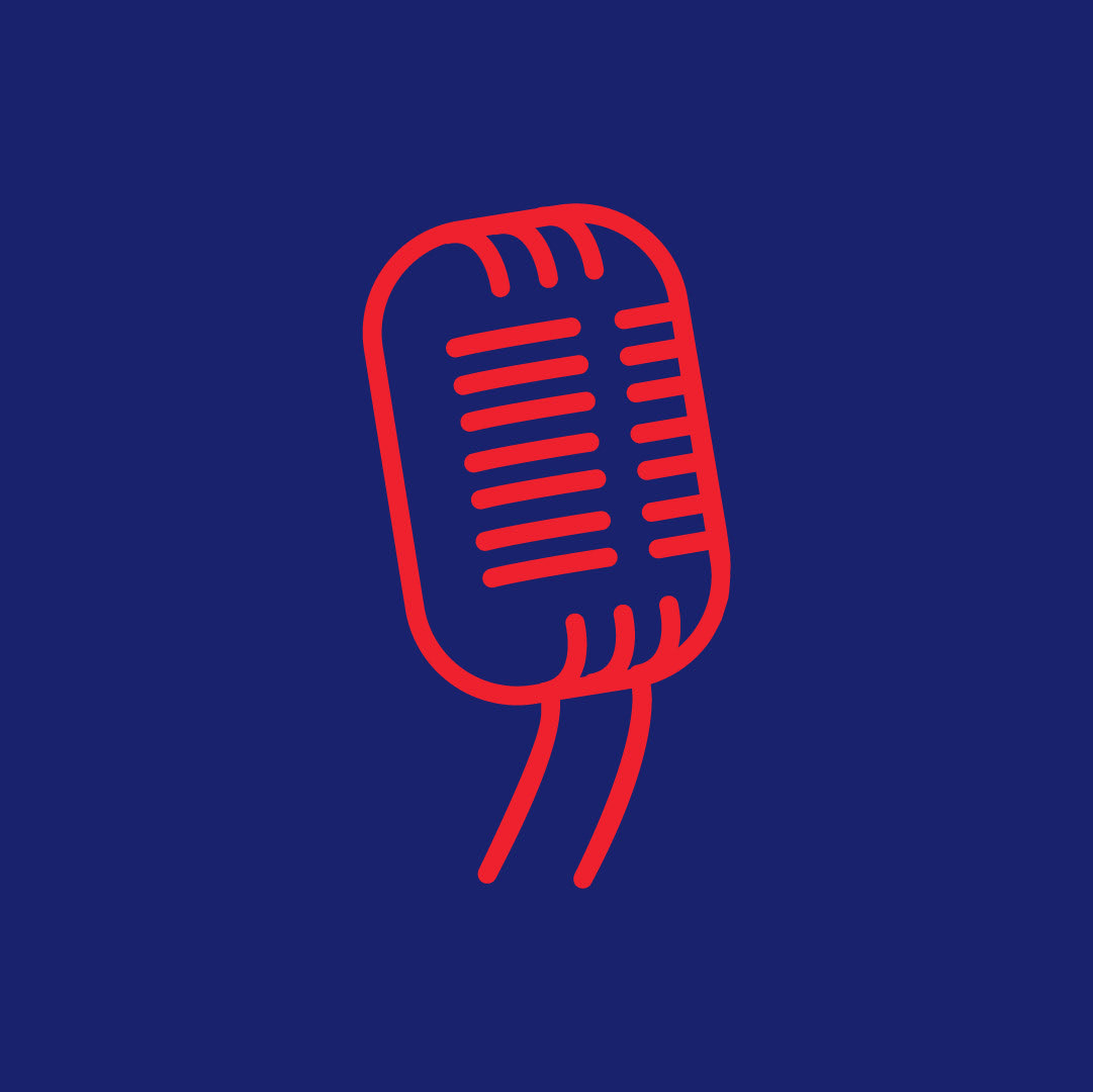 Image of Retro Red Microphone on Blue Background