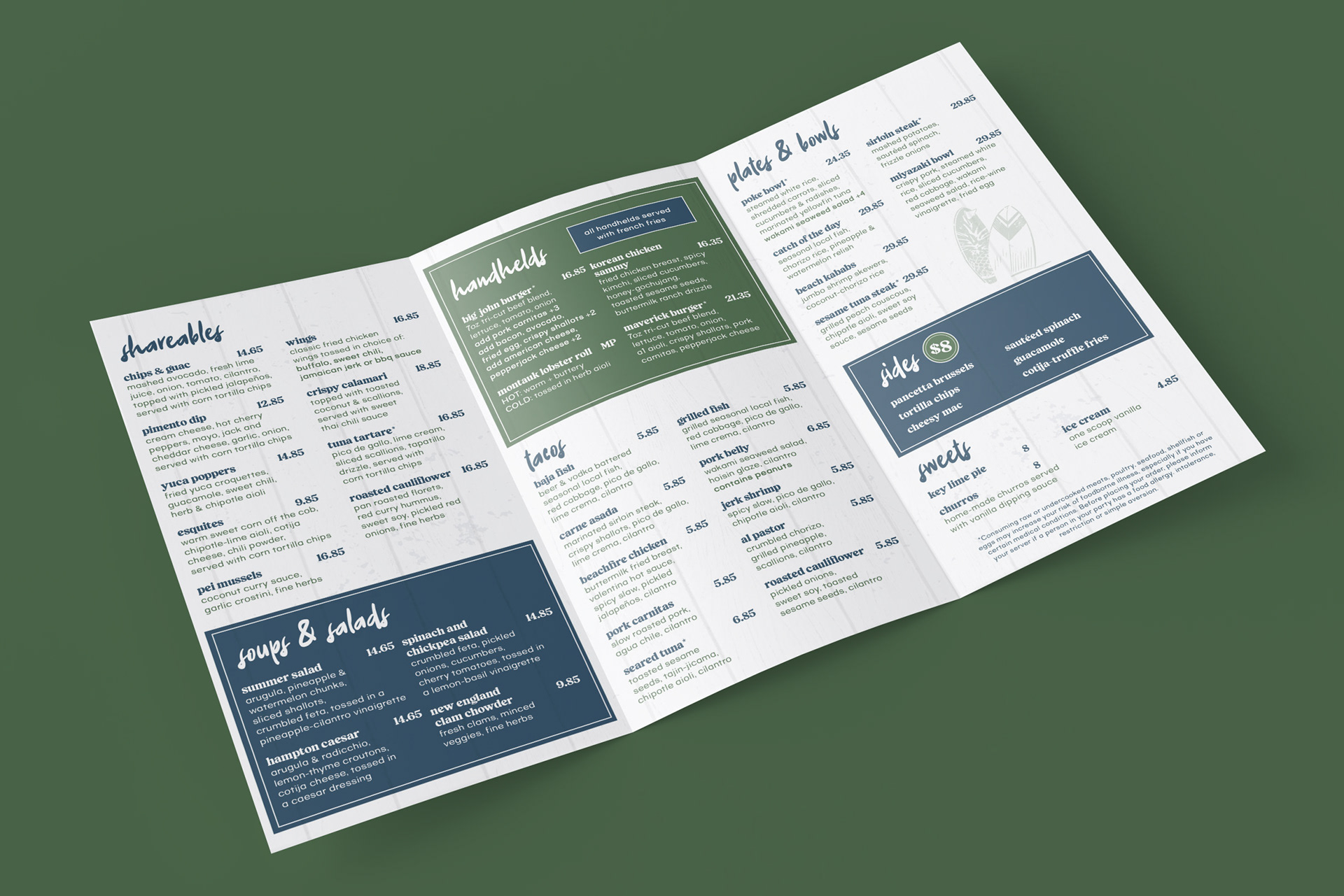 Mockup of Inside of Take-Out Menu for Ditch