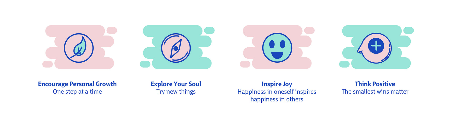 Five illustrations depicting the brand values of Leisurful