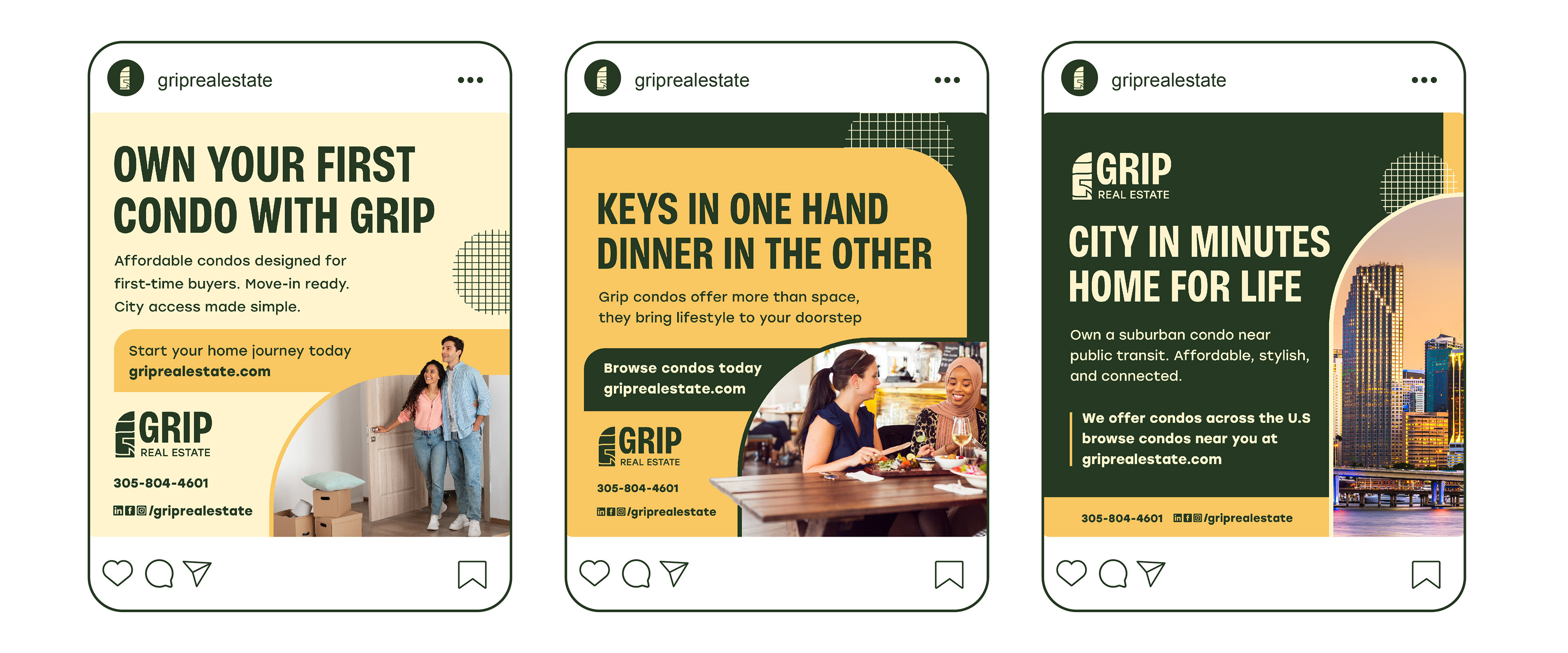Social media static image ads showing consistent brand elements and imagery