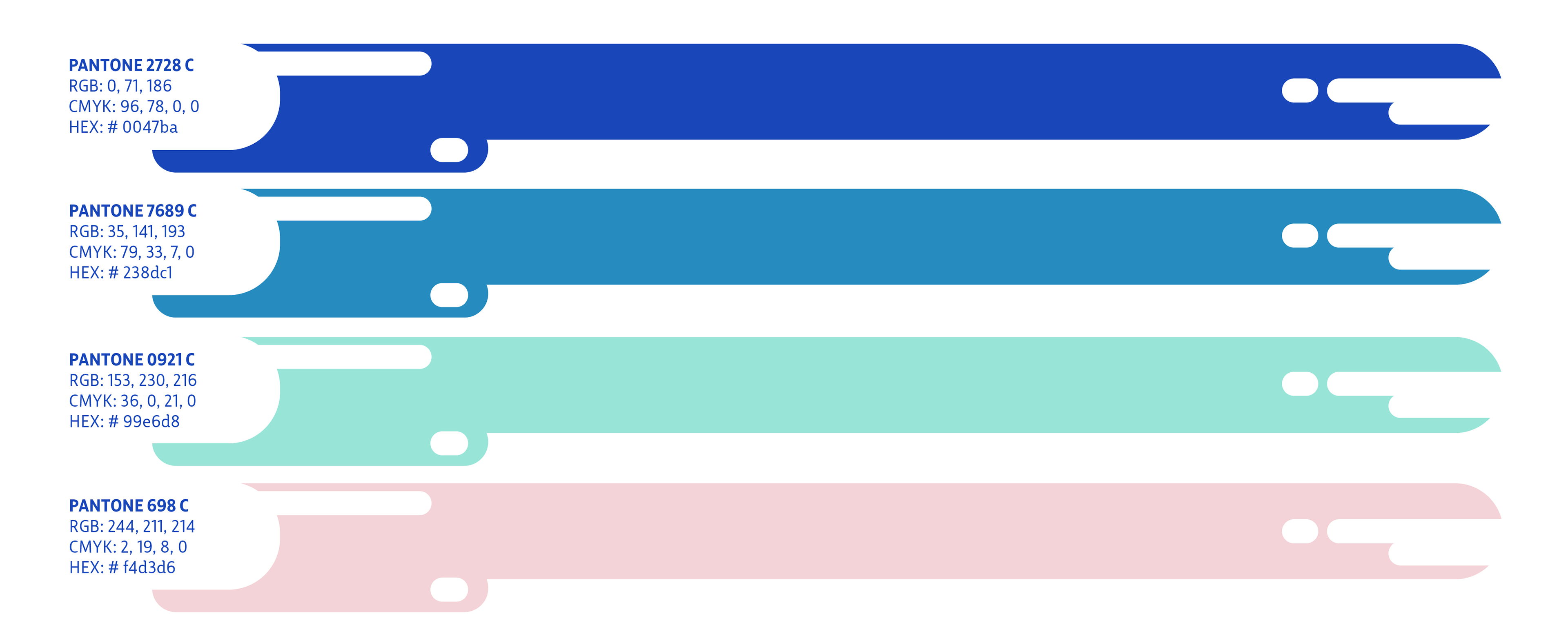 color palette of four colors: blues, mint green and pink