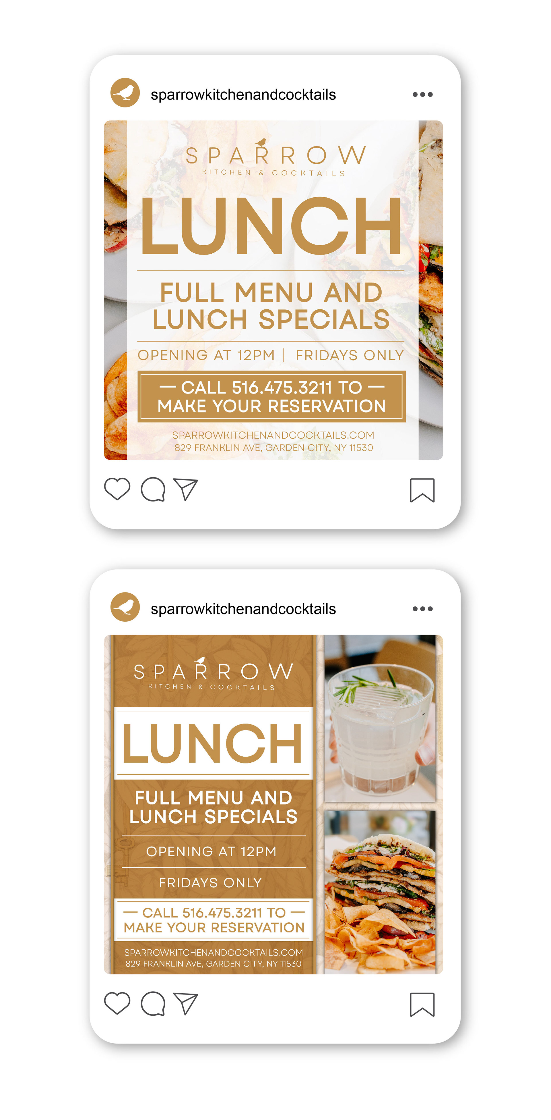 Social Media Advertisements for Sparrow Kitchen and Cocktails
