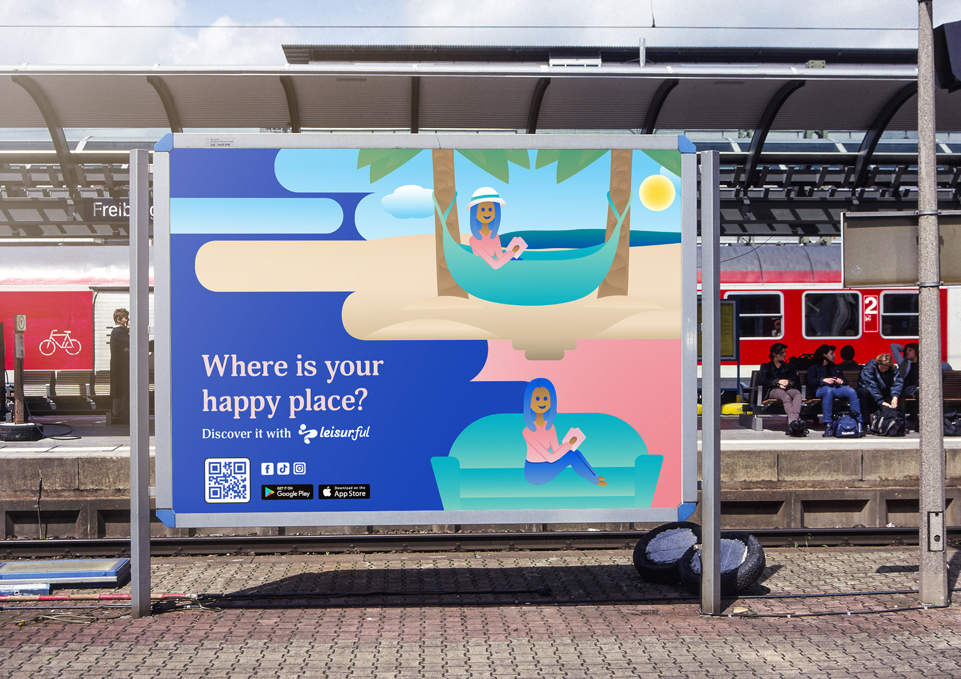 horizontal outdoor billboard train station advertisement
