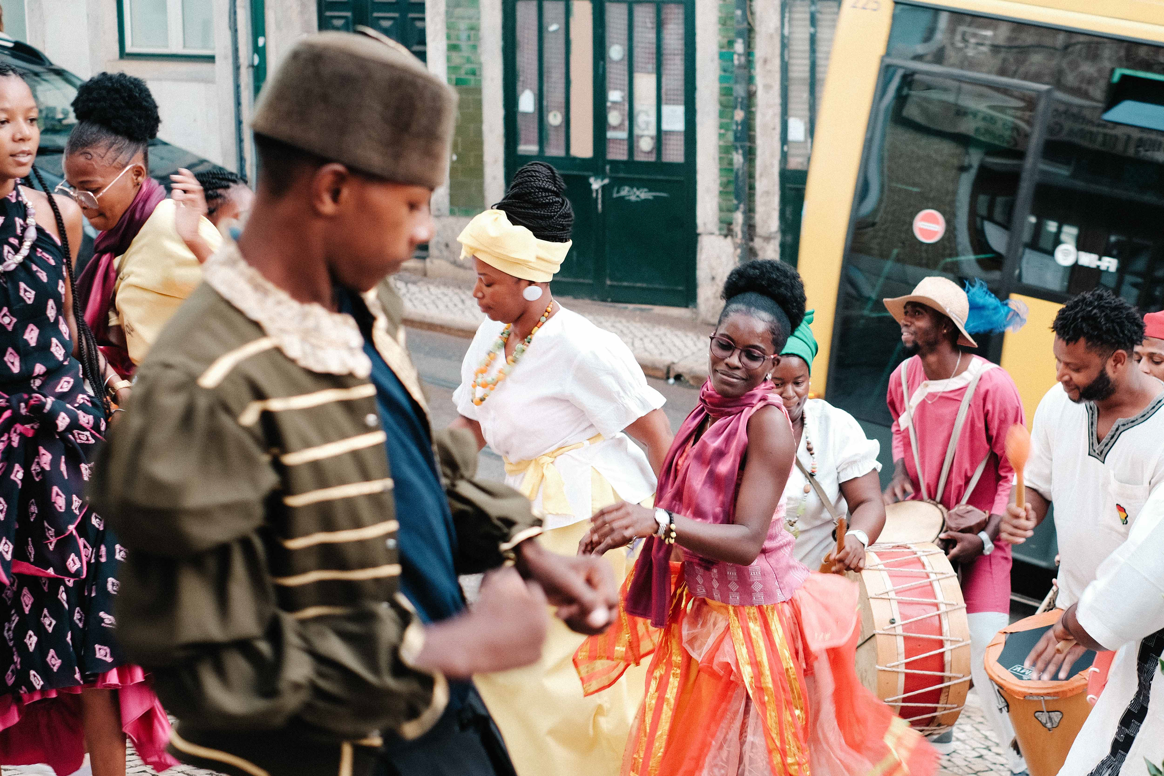 Parade of dancers at an outdoor event, Lisbon