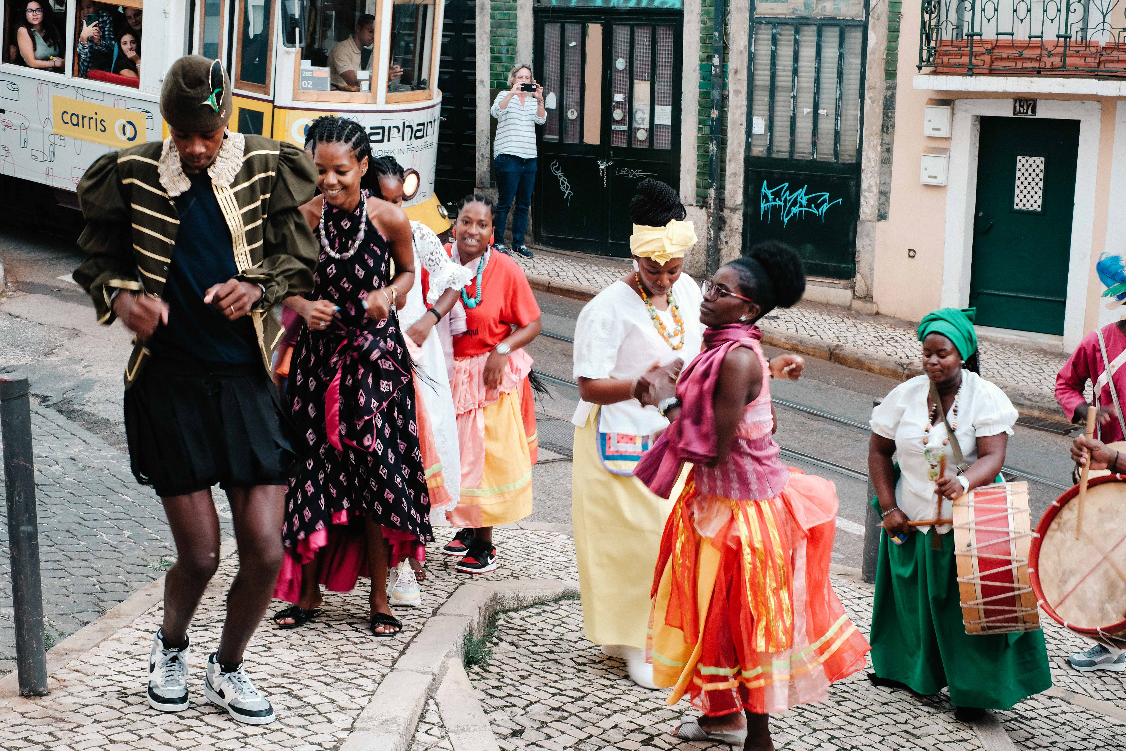 Parade of dancers at an outdoor event, Lisbon