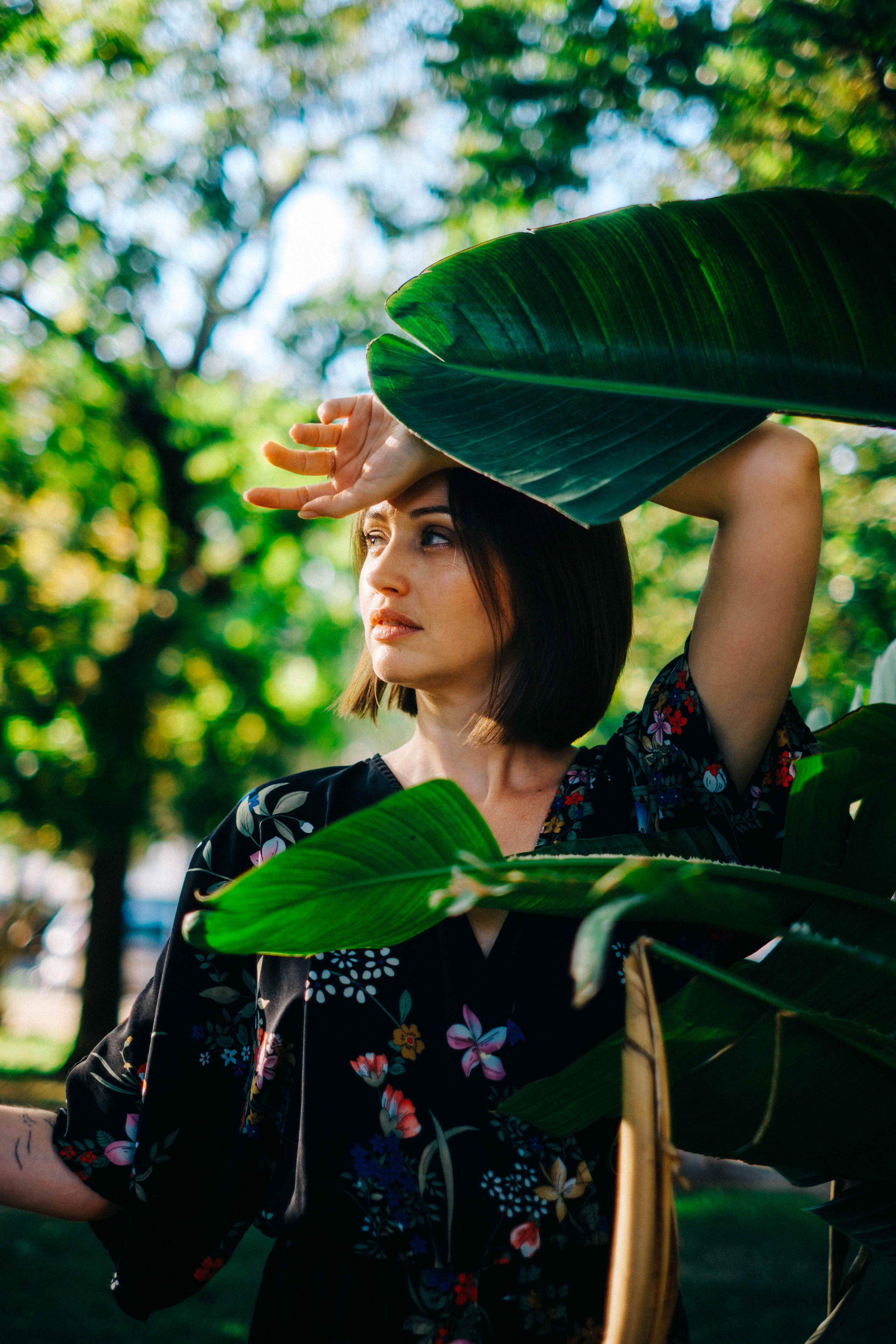 Portrait of model in garden, Lisbon